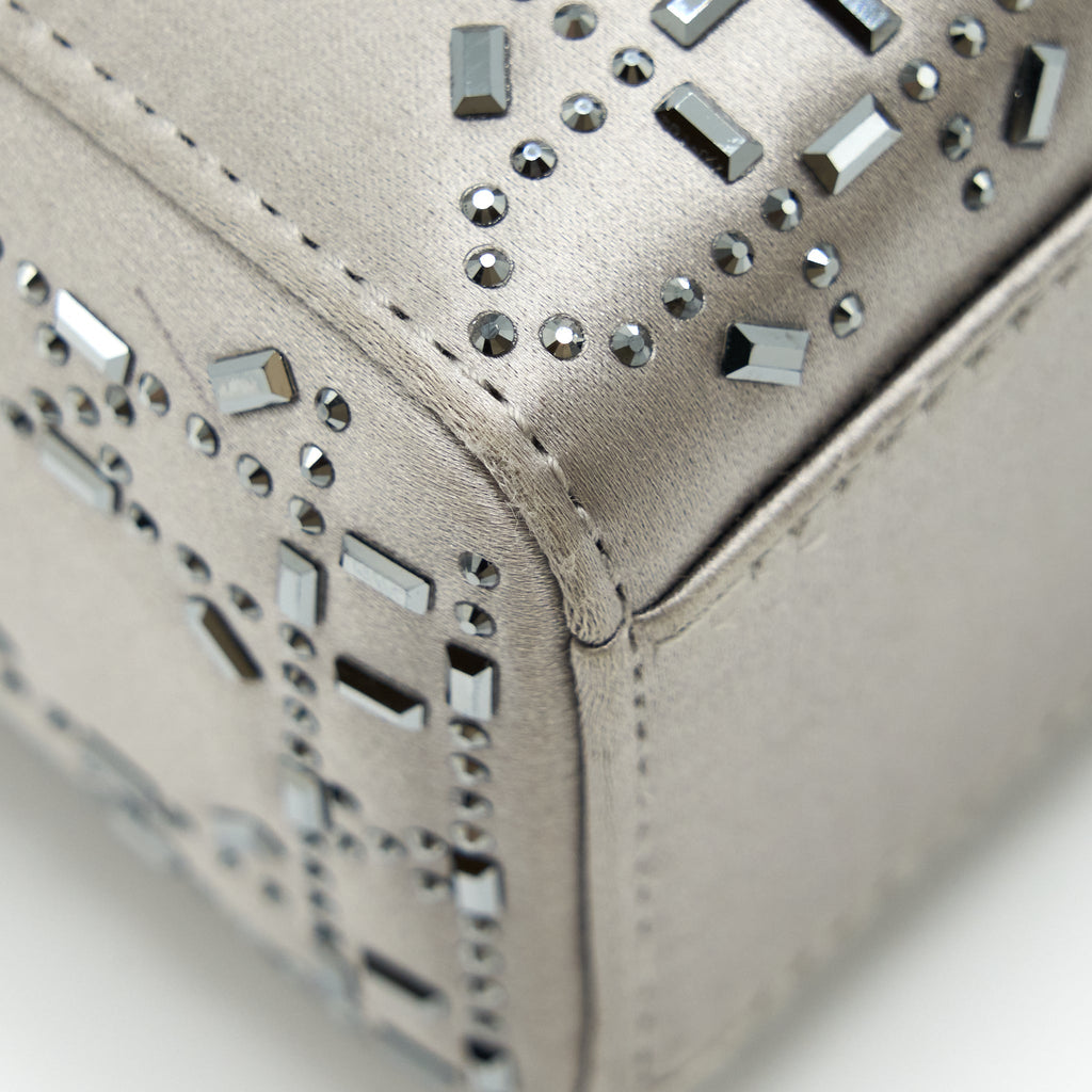 DIOR MINI LADY DIOR SATIN CRYSTAL CANNAGE GREY SHW