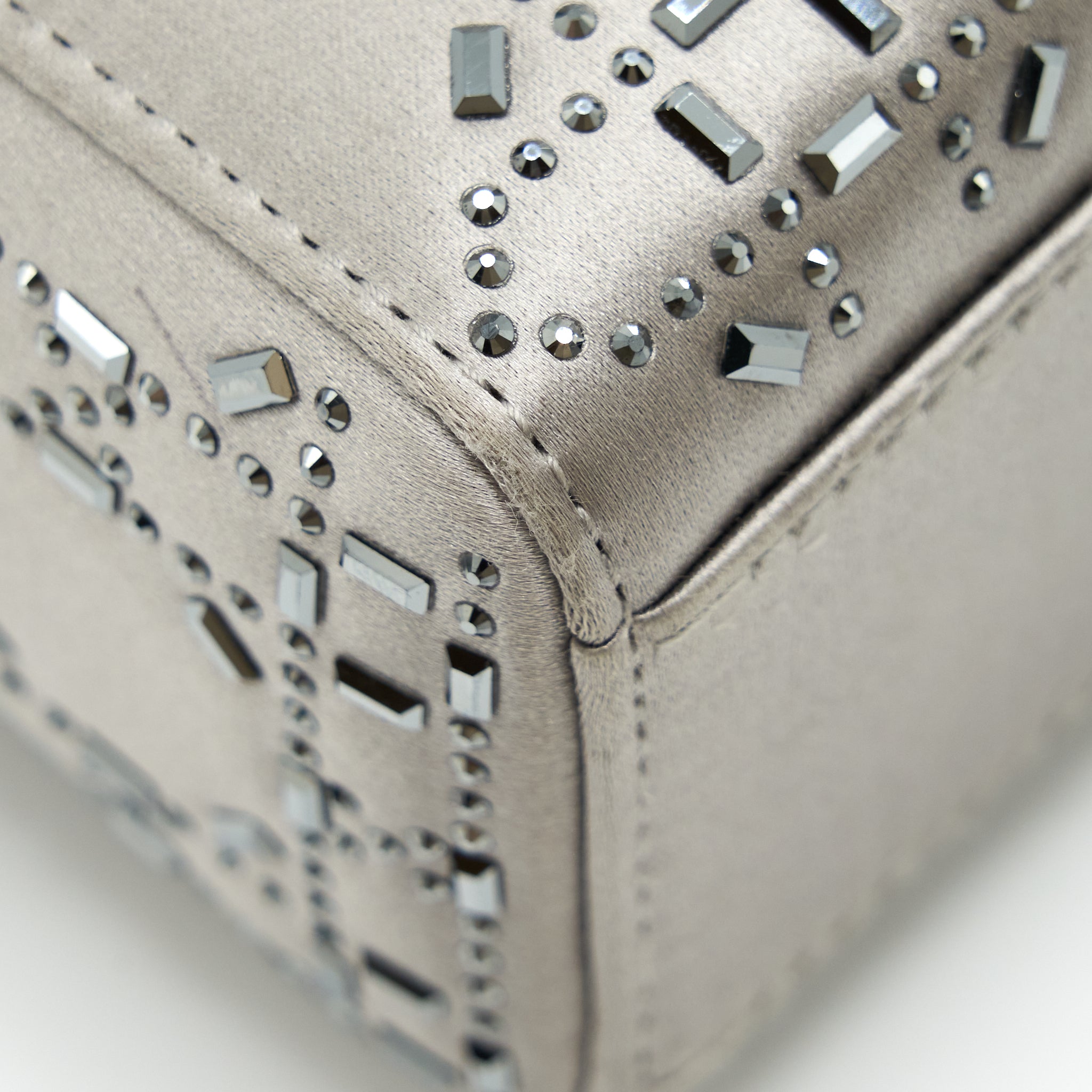 DIOR MINI LADY DIOR SATIN CRYSTAL CANNAGE GREY SHW