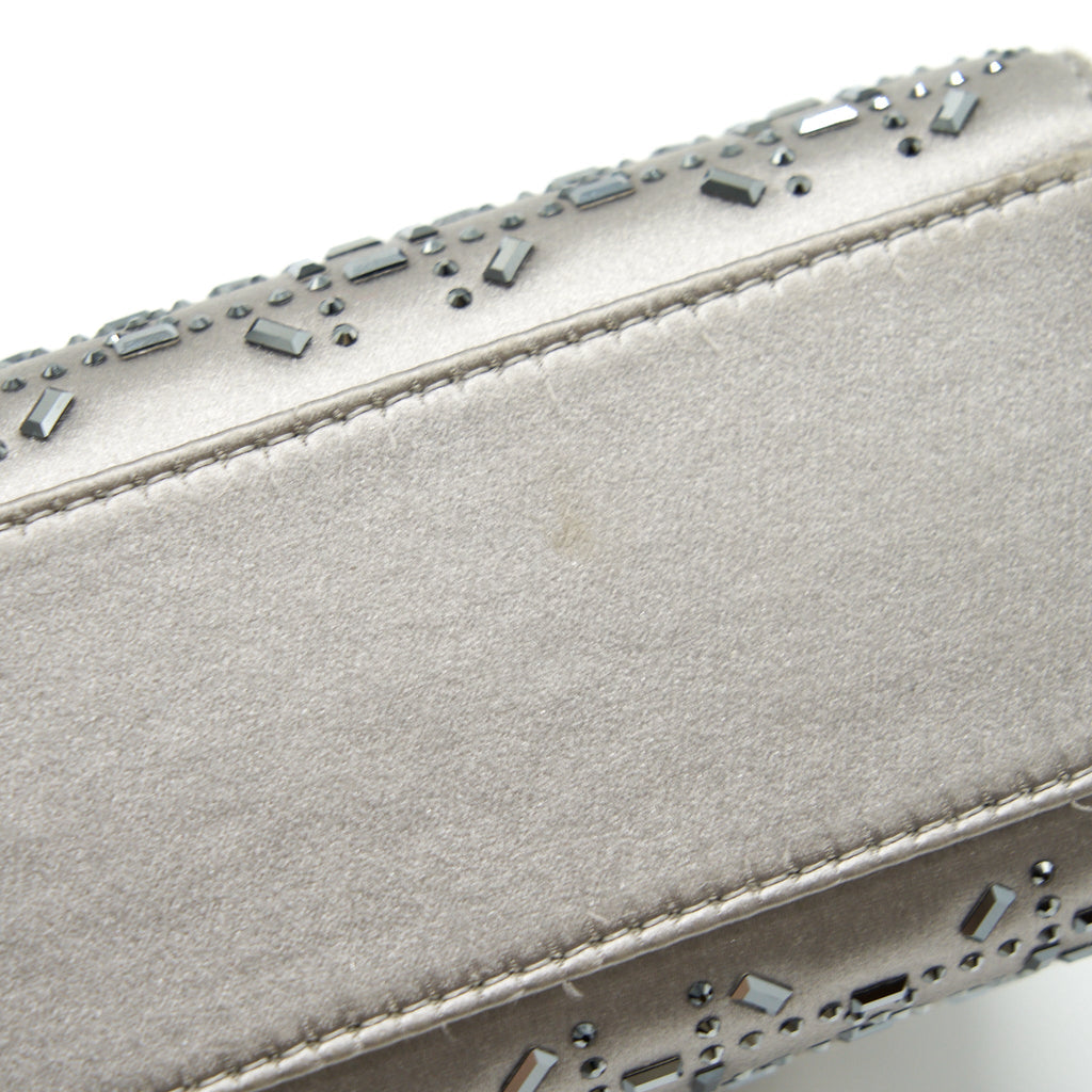 DIOR MINI LADY DIOR SATIN CRYSTAL CANNAGE GREY SHW
