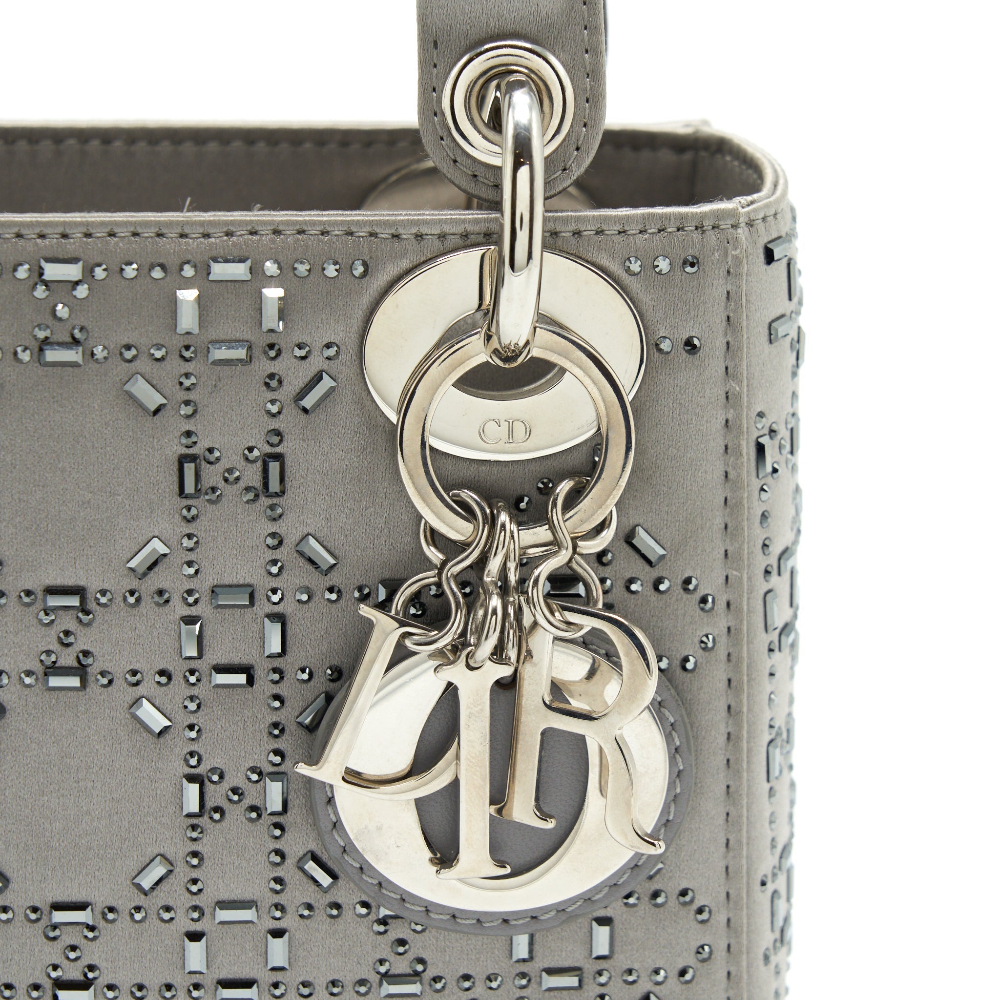 DIOR MINI LADY DIOR SATIN CRYSTAL CANNAGE GREY SHW