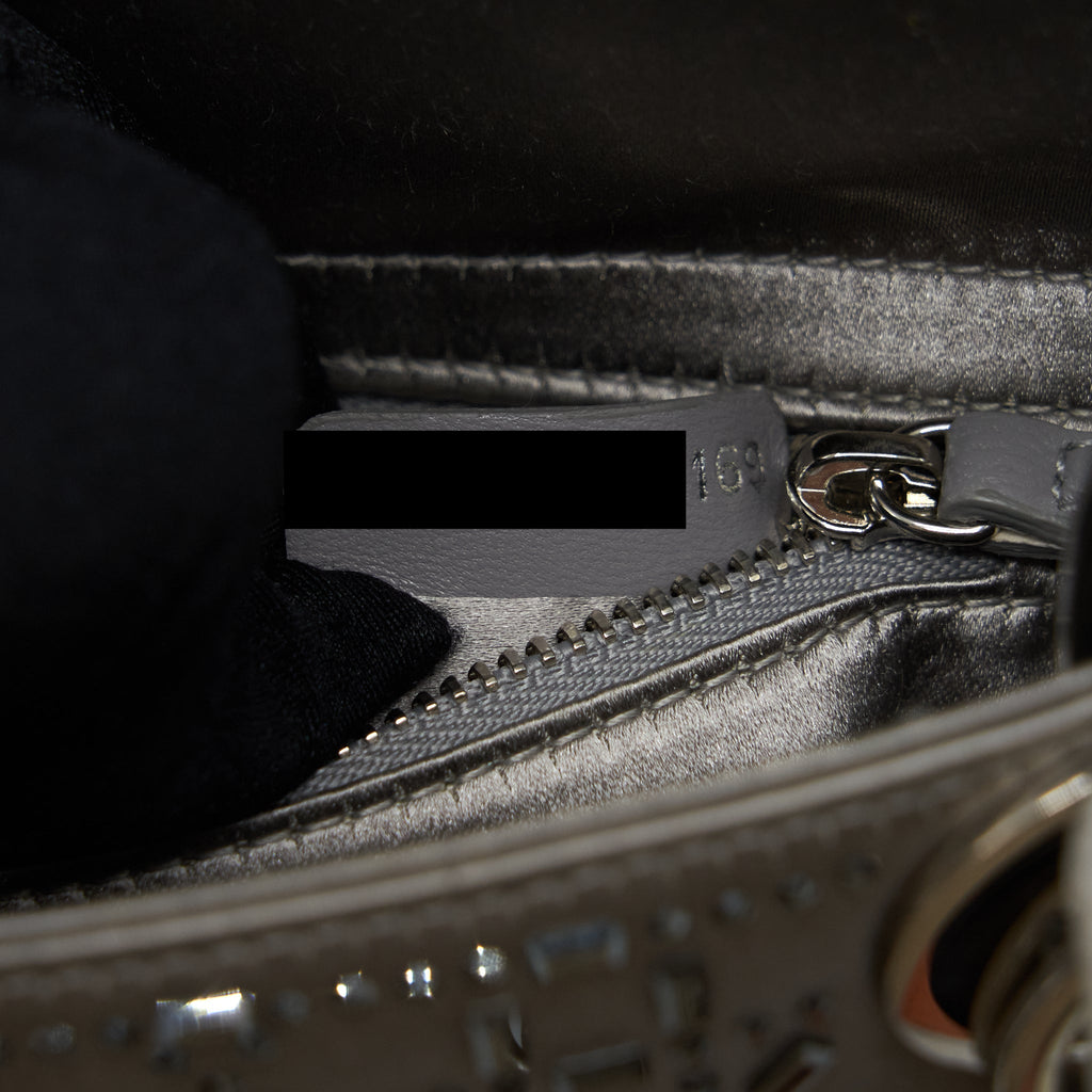 DIOR MINI LADY DIOR SATIN CRYSTAL CANNAGE GREY SHW