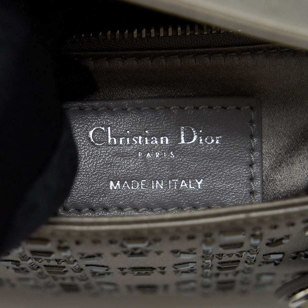 DIOR MINI LADY DIOR SATIN CRYSTAL CANNAGE GREY SHW