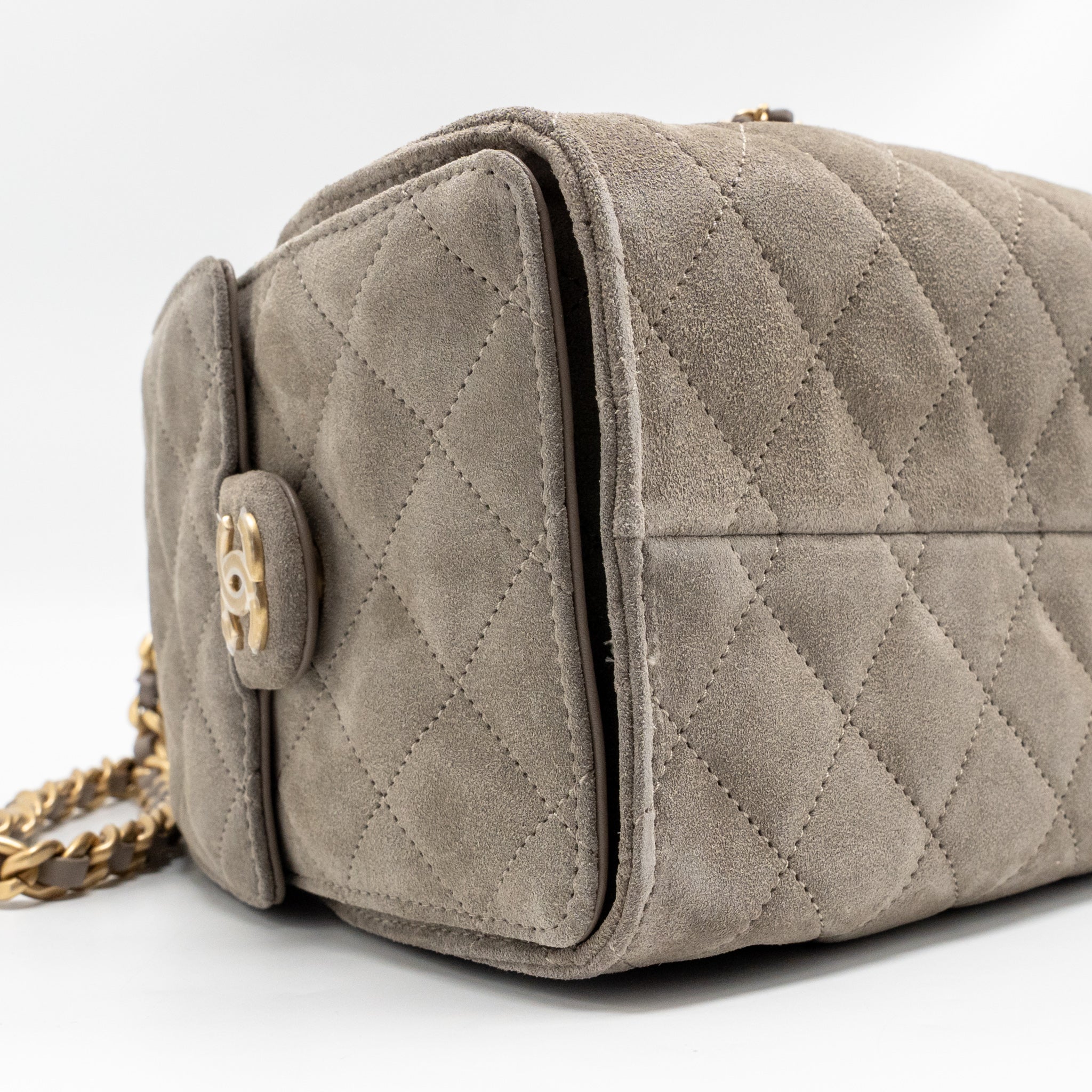 CHANEL SMALL 25 BAG SUEDE GREY GHW (MICROCHIP)