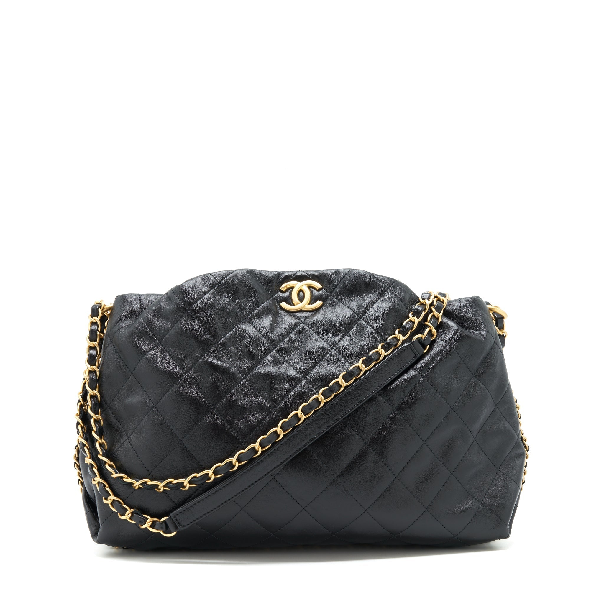 CHANEL QUILTED SHOULDER BAG LAMBSKIN BLACK GHW