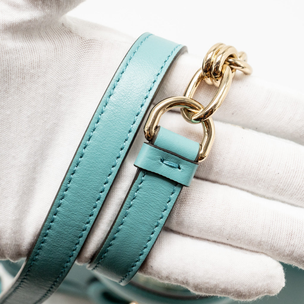 SALVATORE FERRAGAMO TOP HANDLE FLAP LOCK BAG CALFSKIN TURQUOISE LGHW