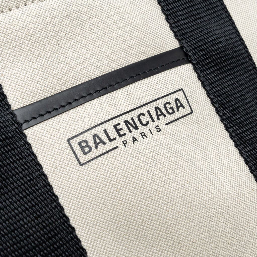 BALENCIAGA SMALL TOTE BAG CANVAS/ LEATHER BLACK/WHITE GHW