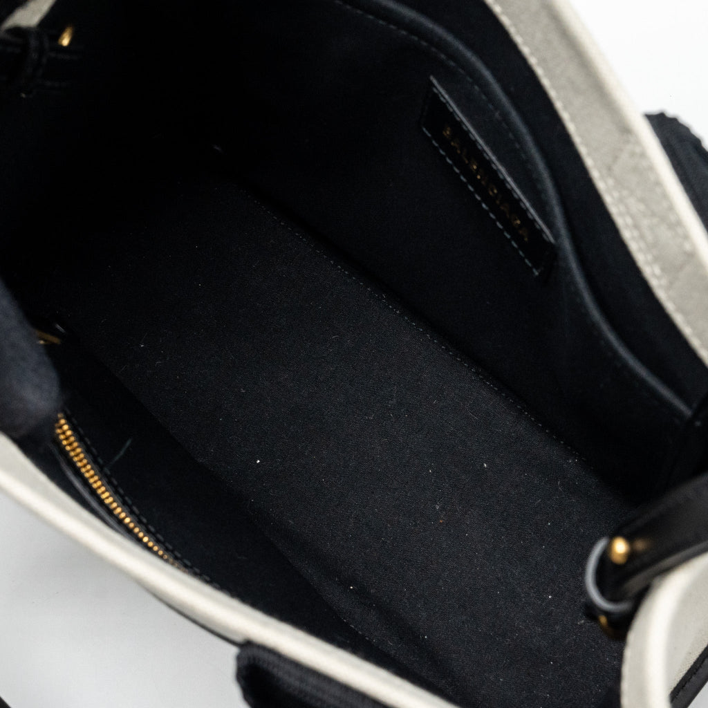 BALENCIAGA SMALL TOTE BAG CANVAS/ LEATHER BLACK/WHITE GHW