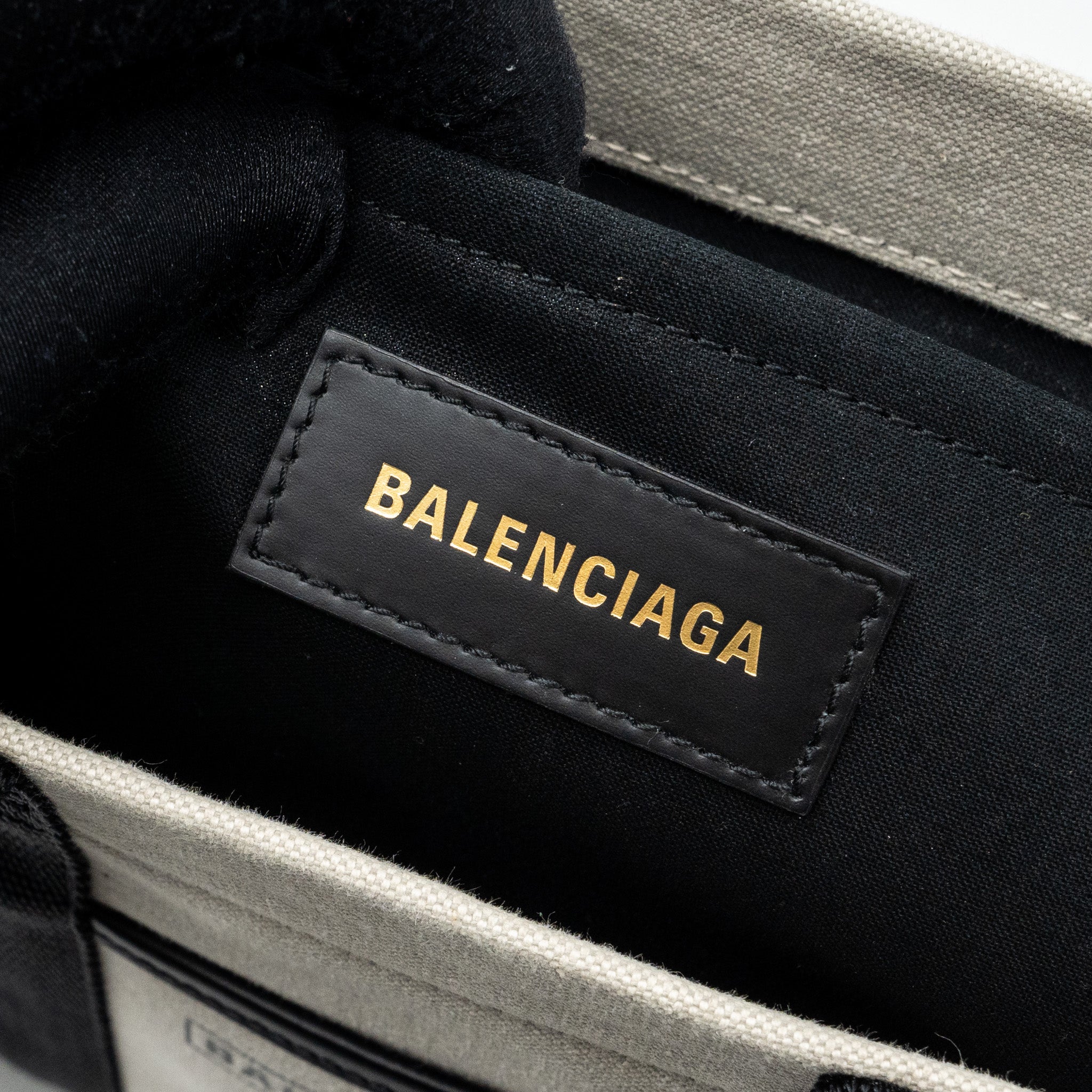 BALENCIAGA SMALL TOTE BAG CANVAS/ LEATHER BLACK/WHITE GHW