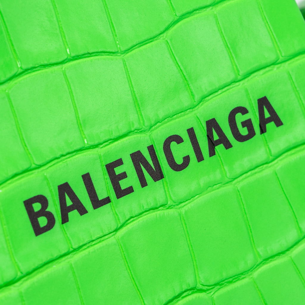 BALENCIAGA SHOPPING IPHONE HOLDER CROC-EMBOSSED LEATHER GREEN/BLACK SHW