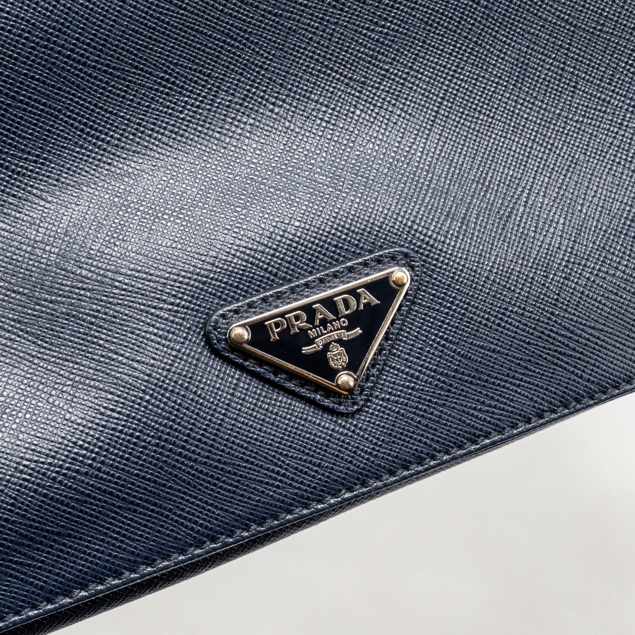 PRADA SAFFIANO TRAVEL BRIEFCASE CALFSKIN DARK BLUE SHW
