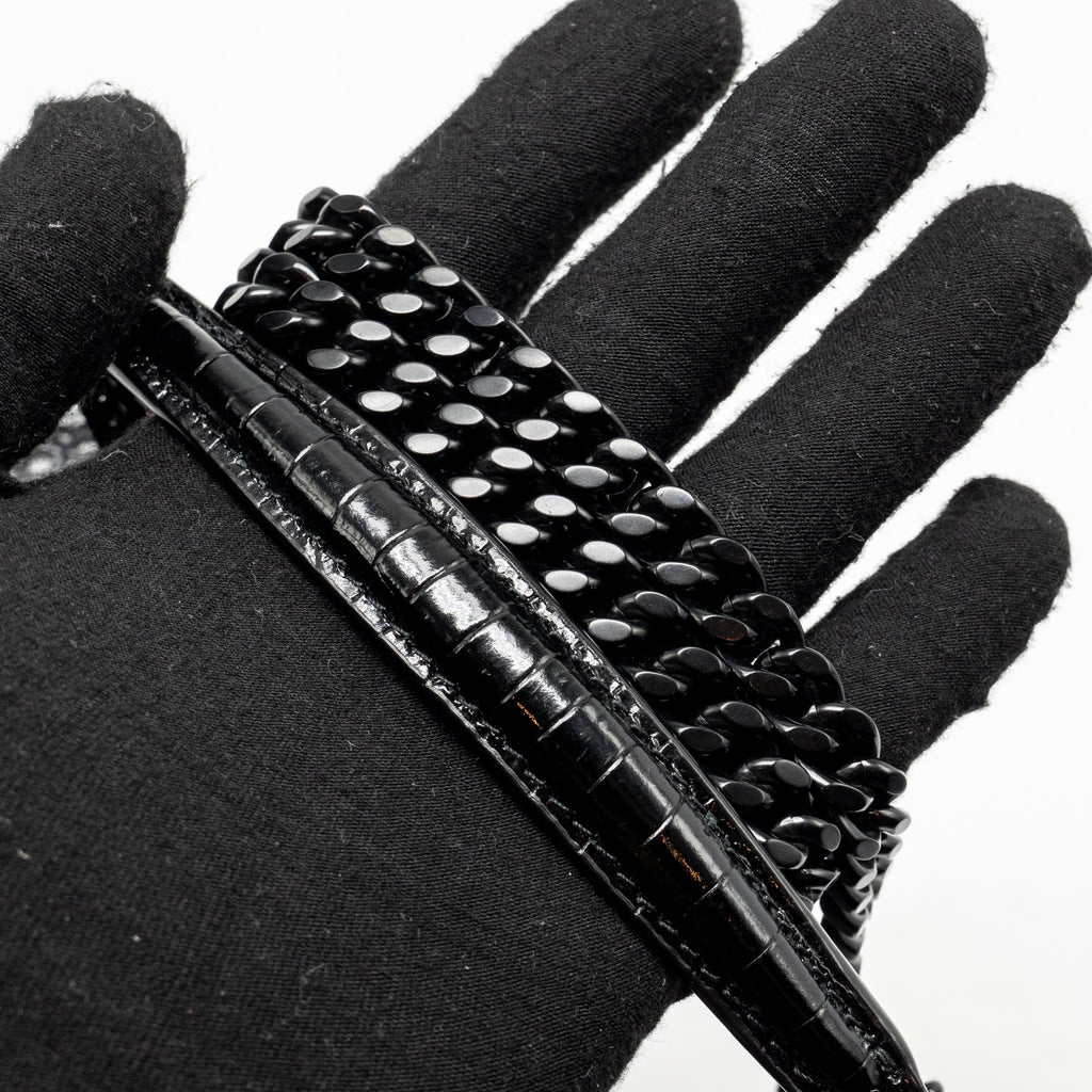 SAINT LAURENT/YSL SUNSET MEDIUM CROCODILE-EMBOSSED CALFSKIN SO BLACK