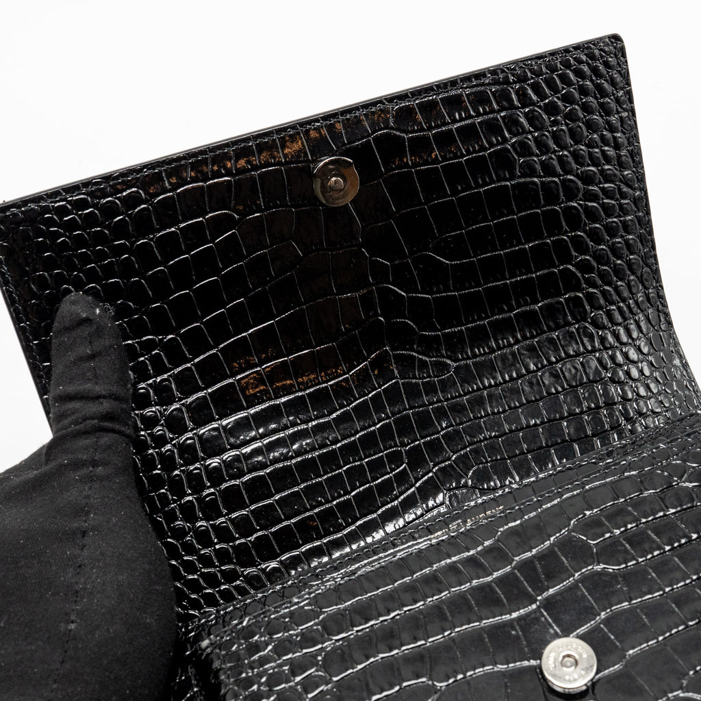 SAINT LAURENT/YSL SUNSET MEDIUM CROCODILE-EMBOSSED CALFSKIN SO BLACK