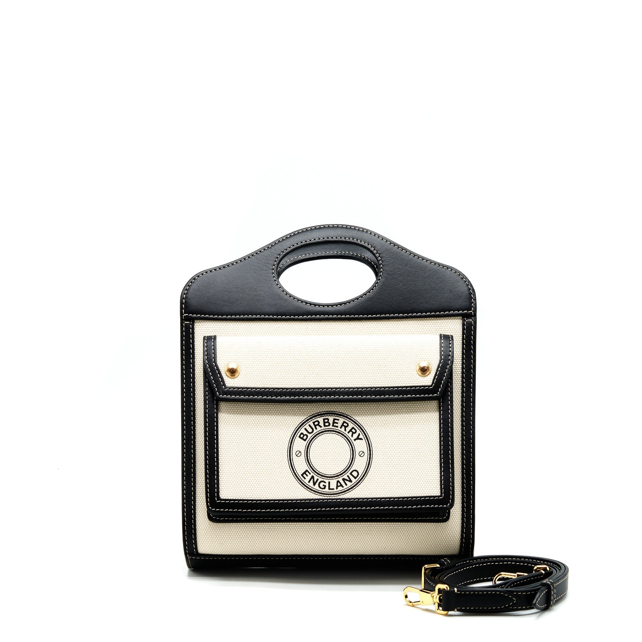 BURBERRY MINI TWO-TONE CANVAS/LEATHER POCKET BAG
