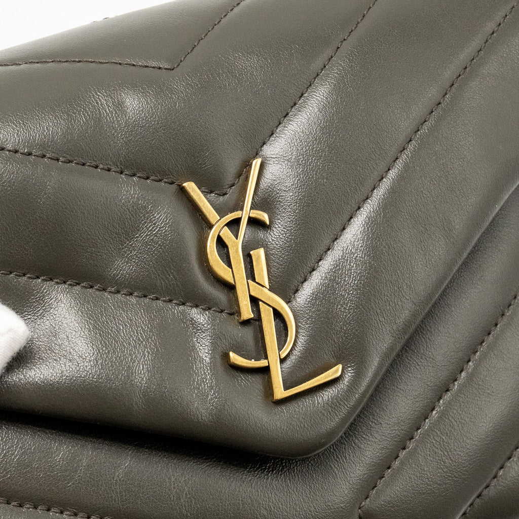 SAINT LAURENT/YSL MINI TOY LOULOU STRAP BAG CALFSKIN DARK GREEN GHW