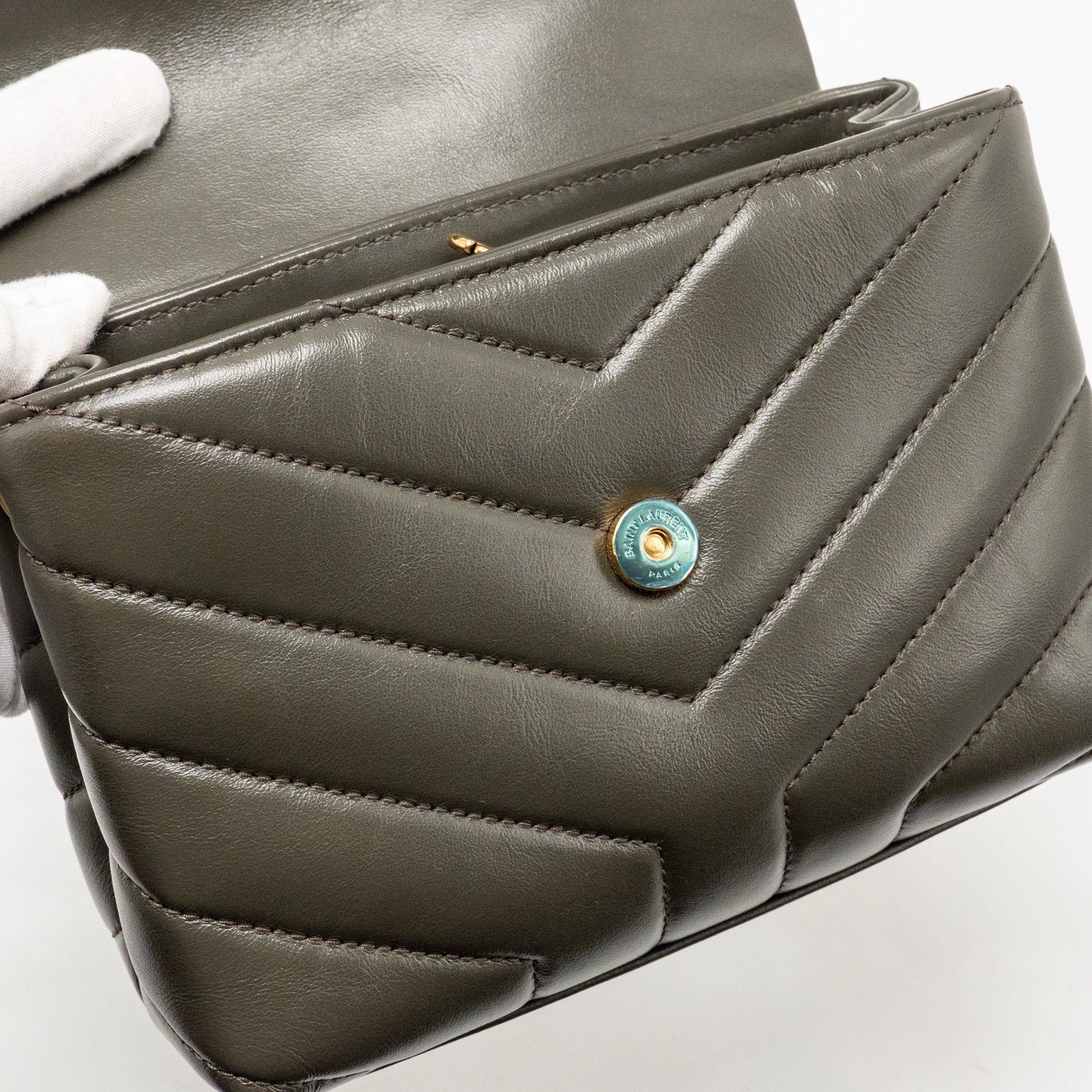 SAINT LAURENT/YSL MINI TOY LOULOU STRAP BAG CALFSKIN DARK GREEN GHW