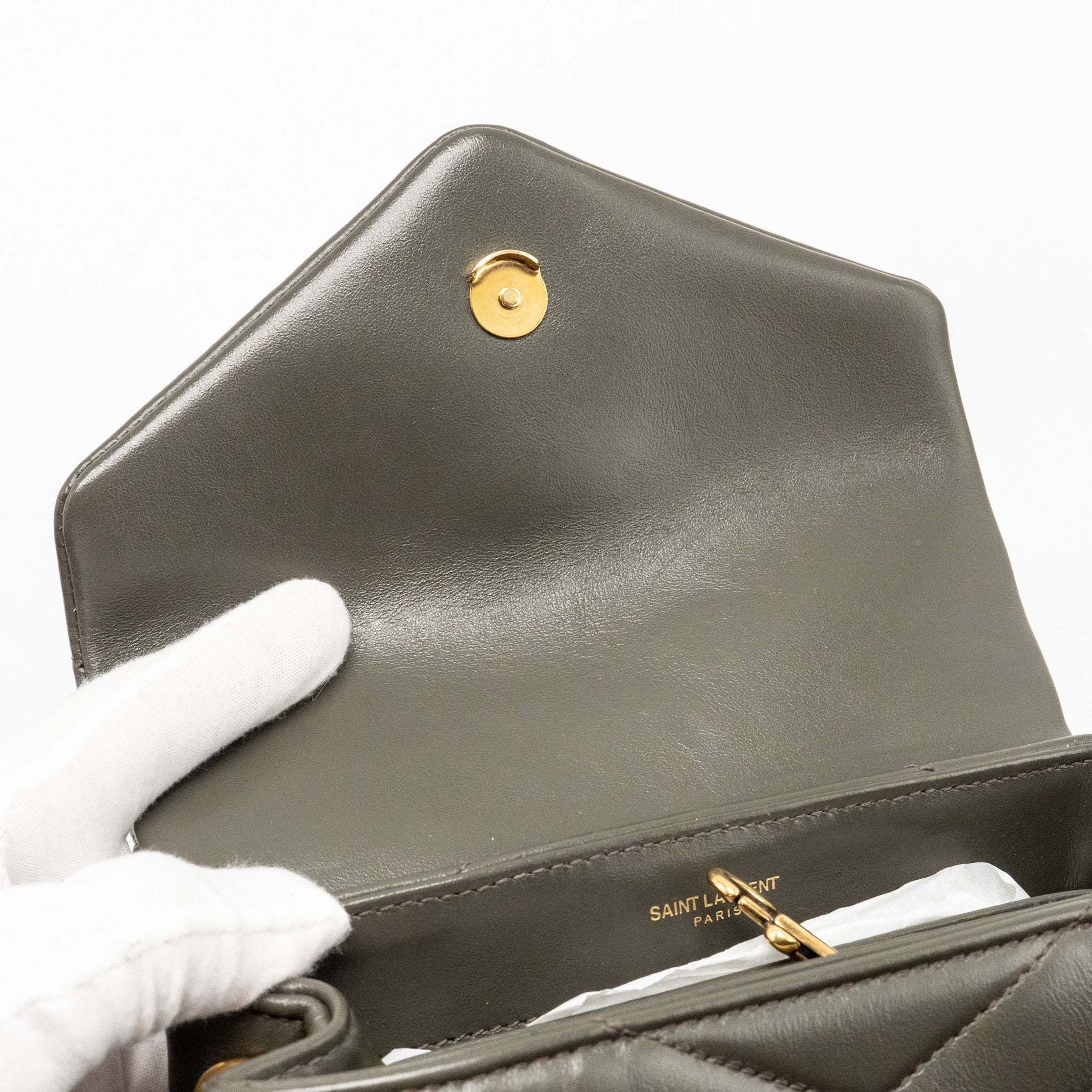 SAINT LAURENT/YSL MINI TOY LOULOU STRAP BAG CALFSKIN DARK GREEN GHW