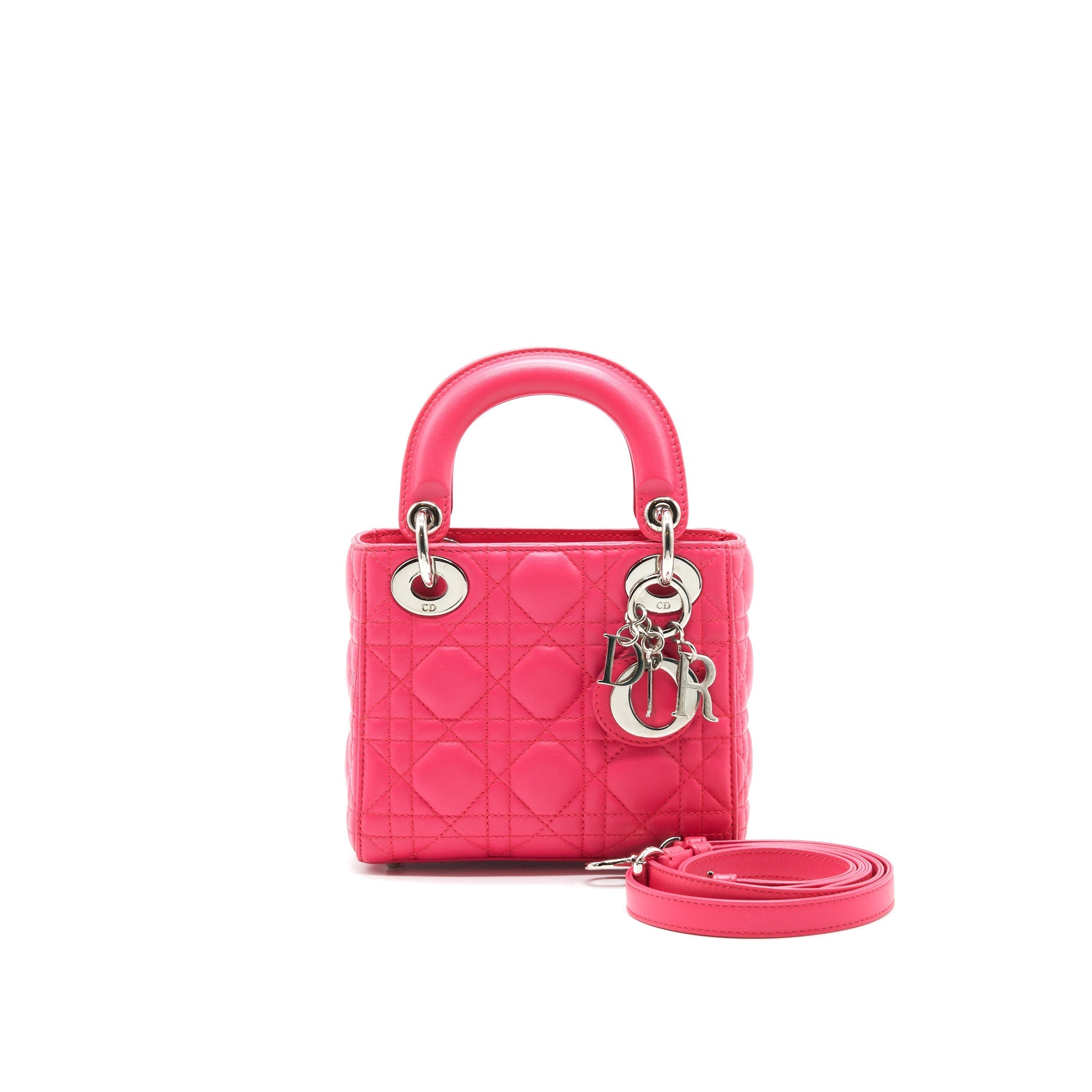 CHRISTIAN DIOR MINI LADY DIOR LAMBSKIN HOT PINK WITH SHW