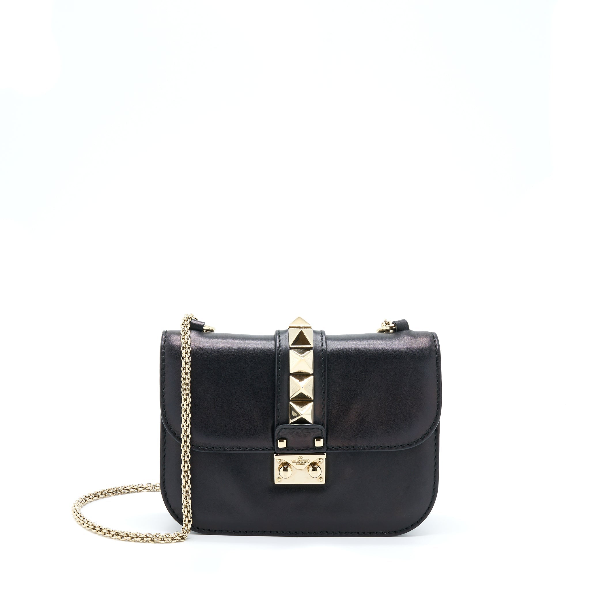 VALENTINO SMALL ROCKSTUD CROSSBODY BAG WITH CHAIN BLACK LGHW