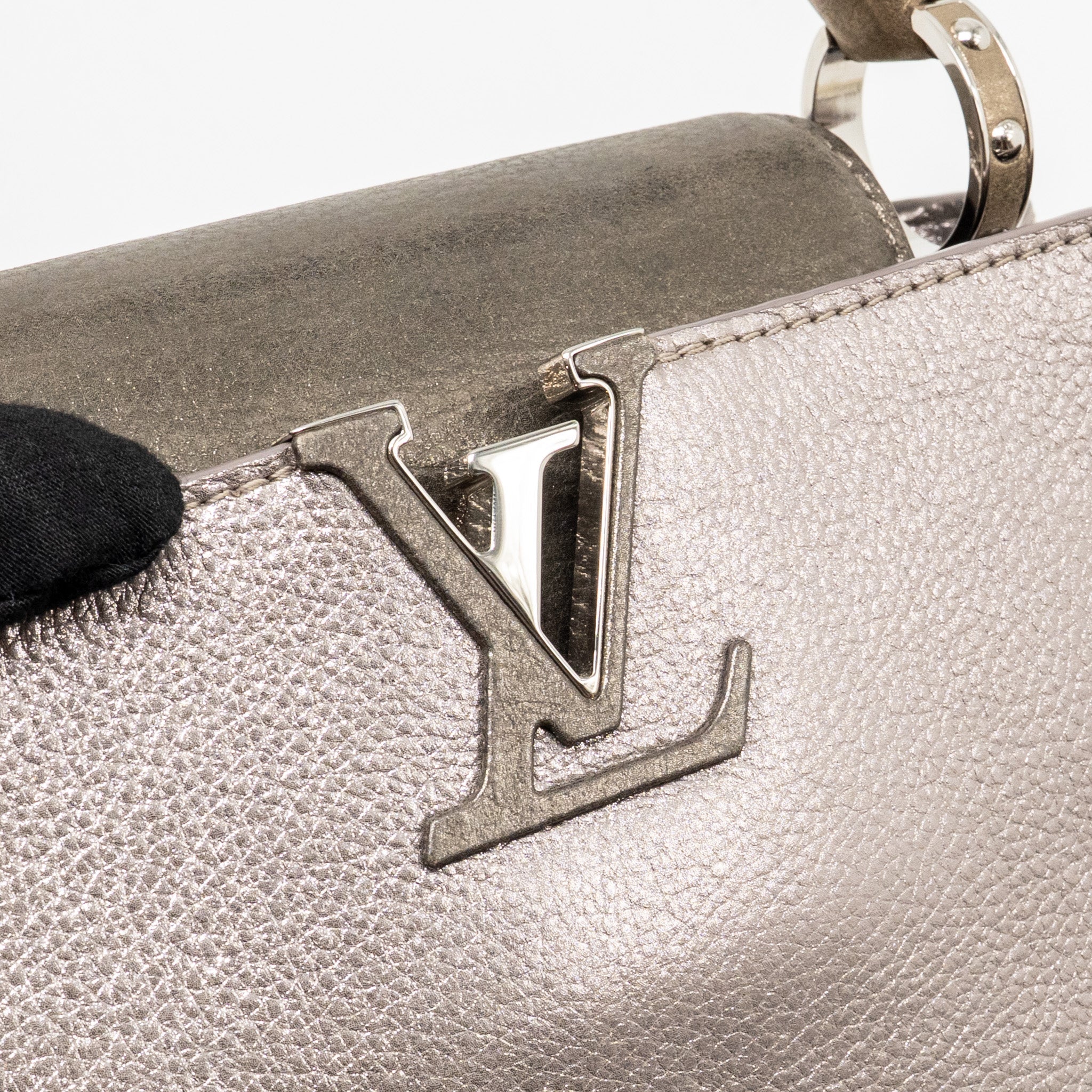 LOUIS VUITTON CAPUCINES BB TAURILLON METALLIC LILAC/DARK SILVER/GOLD SHW