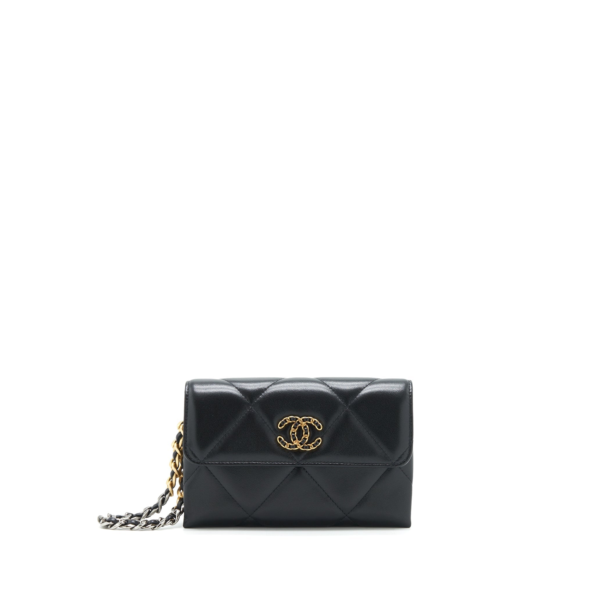 CHANEL 19 CLUTCH LAMBSKIN BLACK GHW