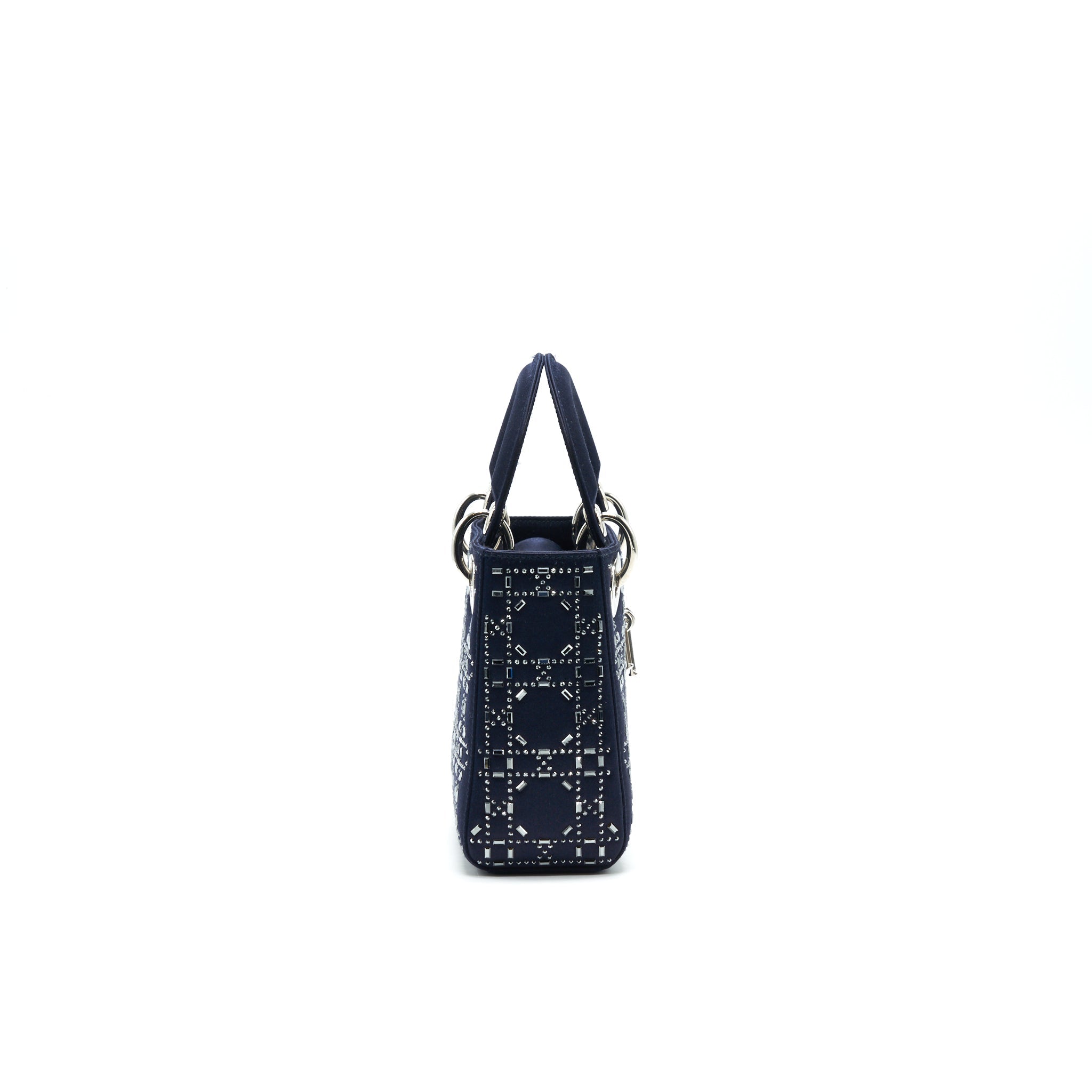 CHRISTIAN DIOR SATIN CRYSTAL CANNAGE MINI LADY DIOR IN NAVY