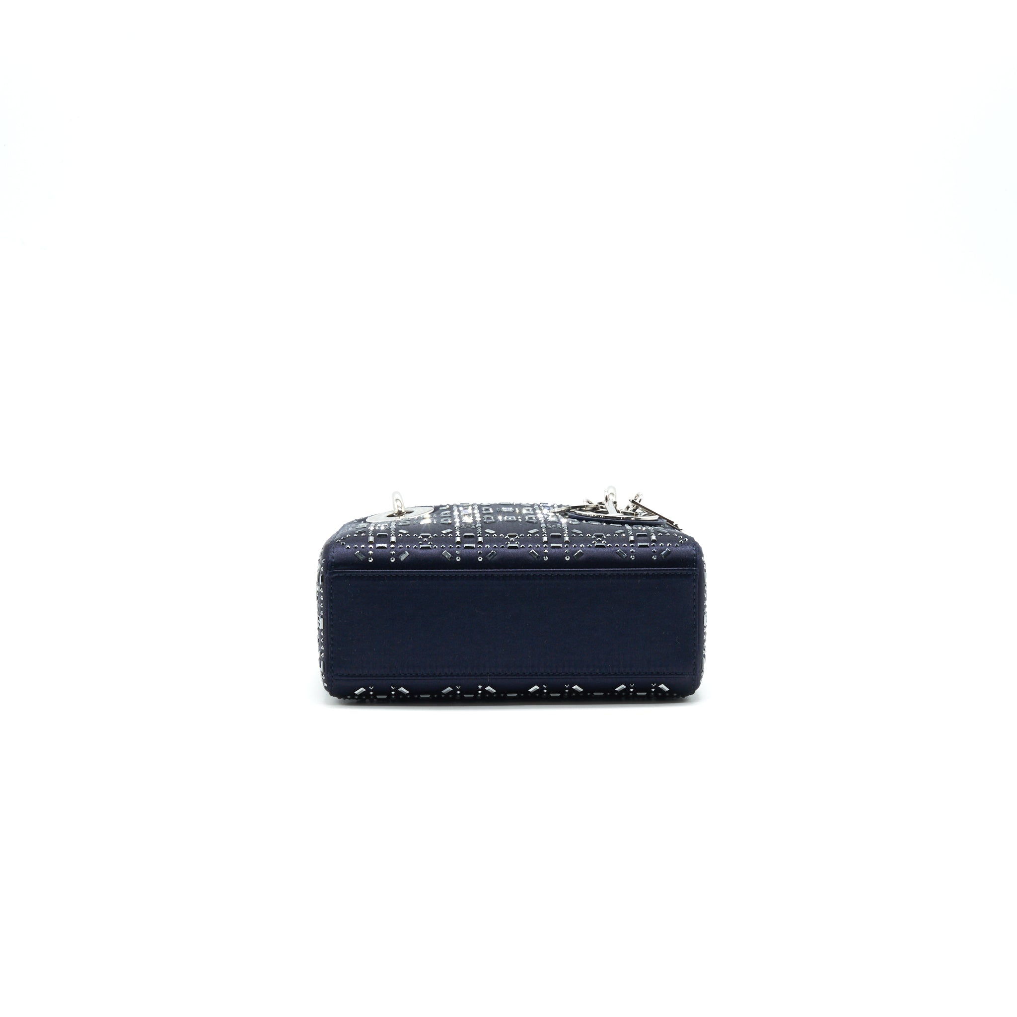 CHRISTIAN DIOR SATIN CRYSTAL CANNAGE MINI LADY DIOR IN NAVY