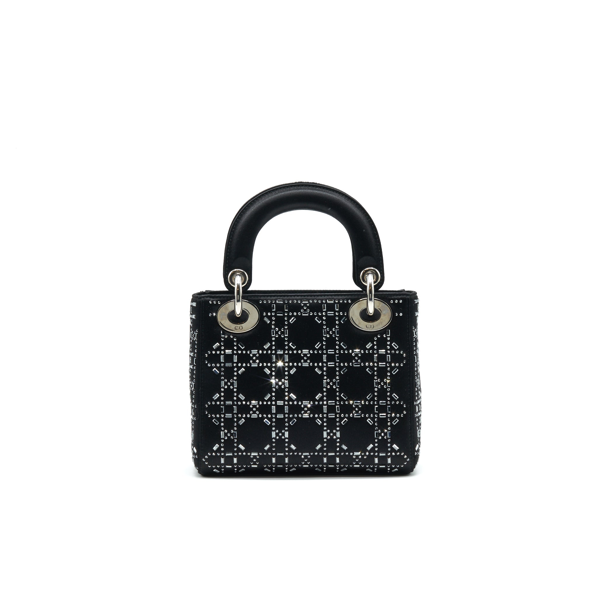CHRISTIAN DIOR SATIN CRYSTAL CANNAGE MINI LADY DIOR BLACK