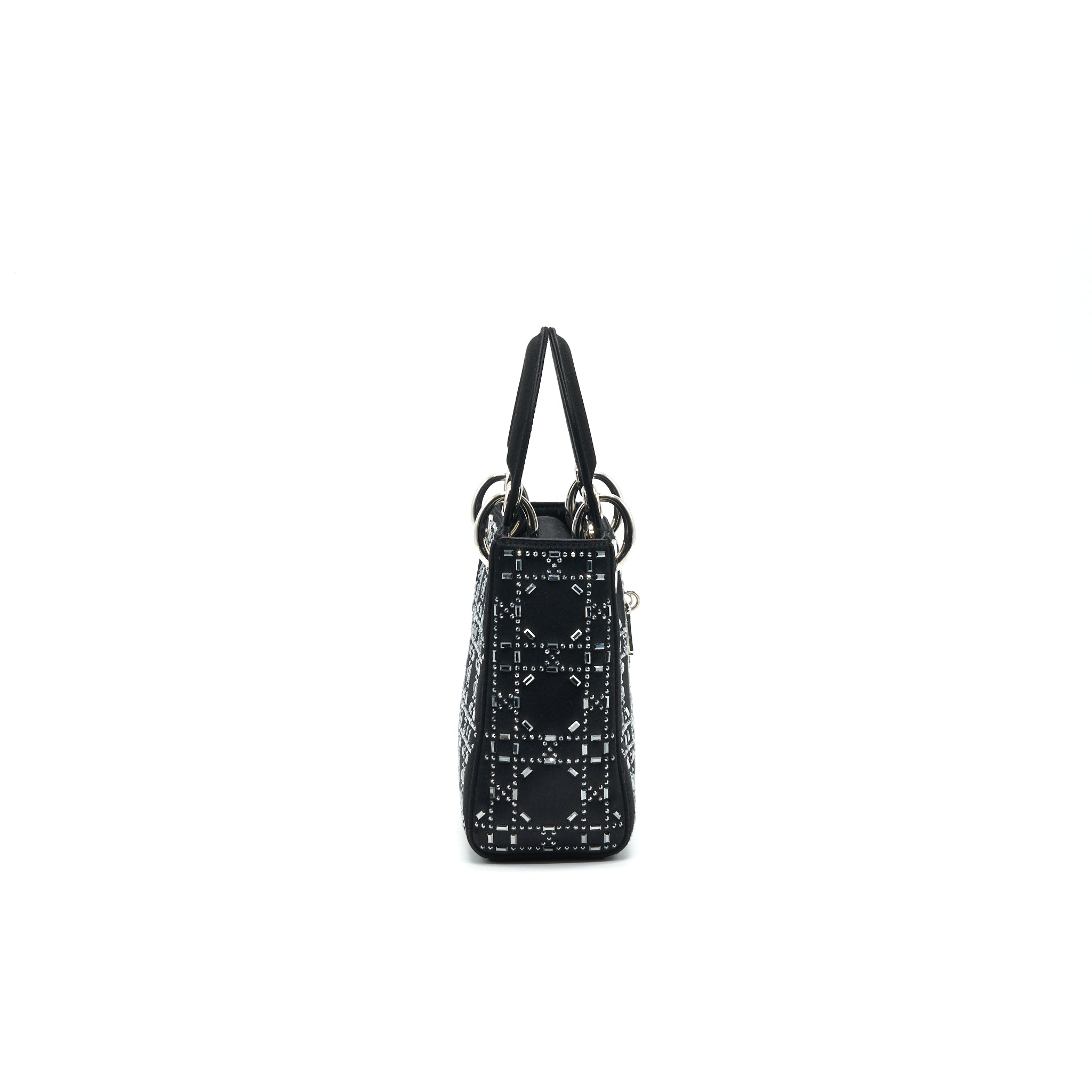 CHRISTIAN DIOR SATIN CRYSTAL CANNAGE MINI LADY DIOR BLACK