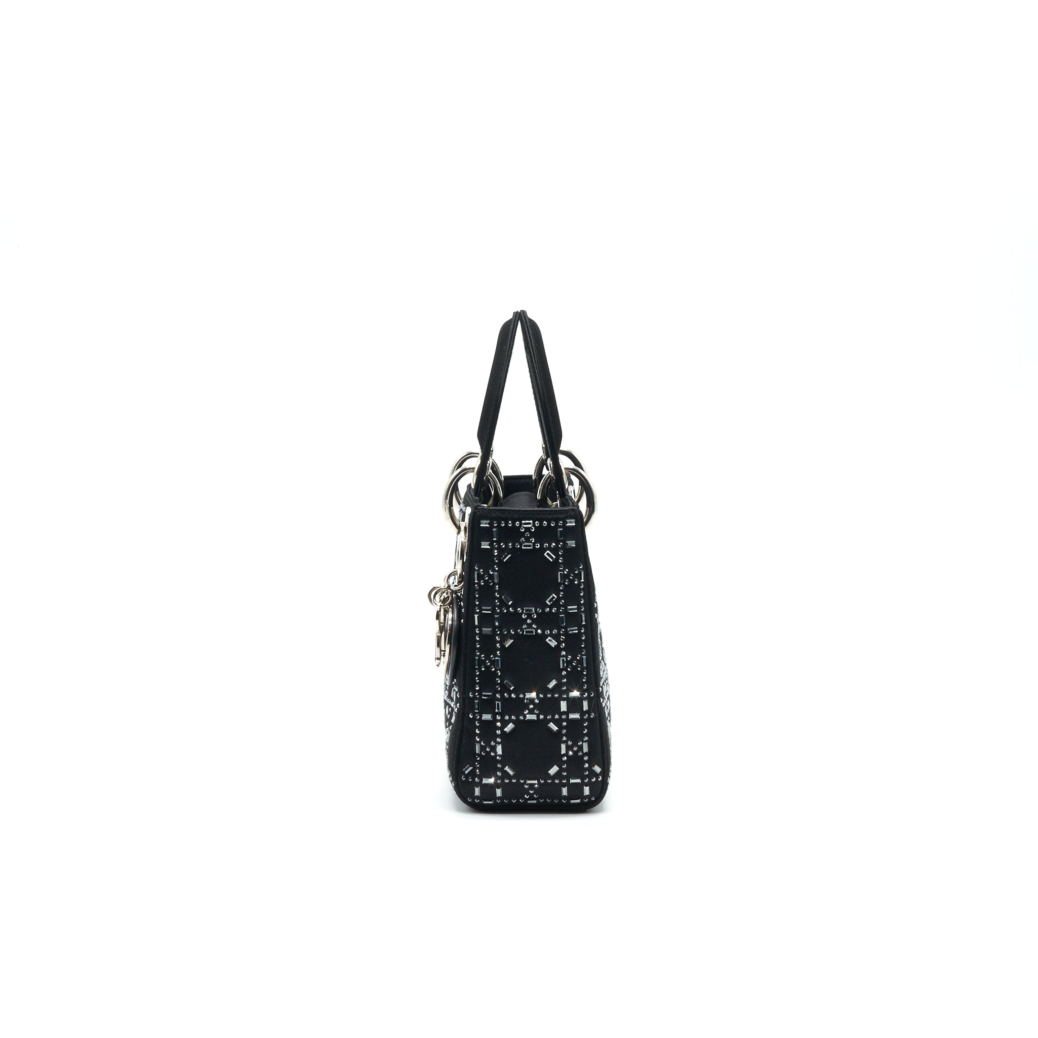 CHRISTIAN DIOR SATIN CRYSTAL CANNAGE MINI LADY DIOR BLACK