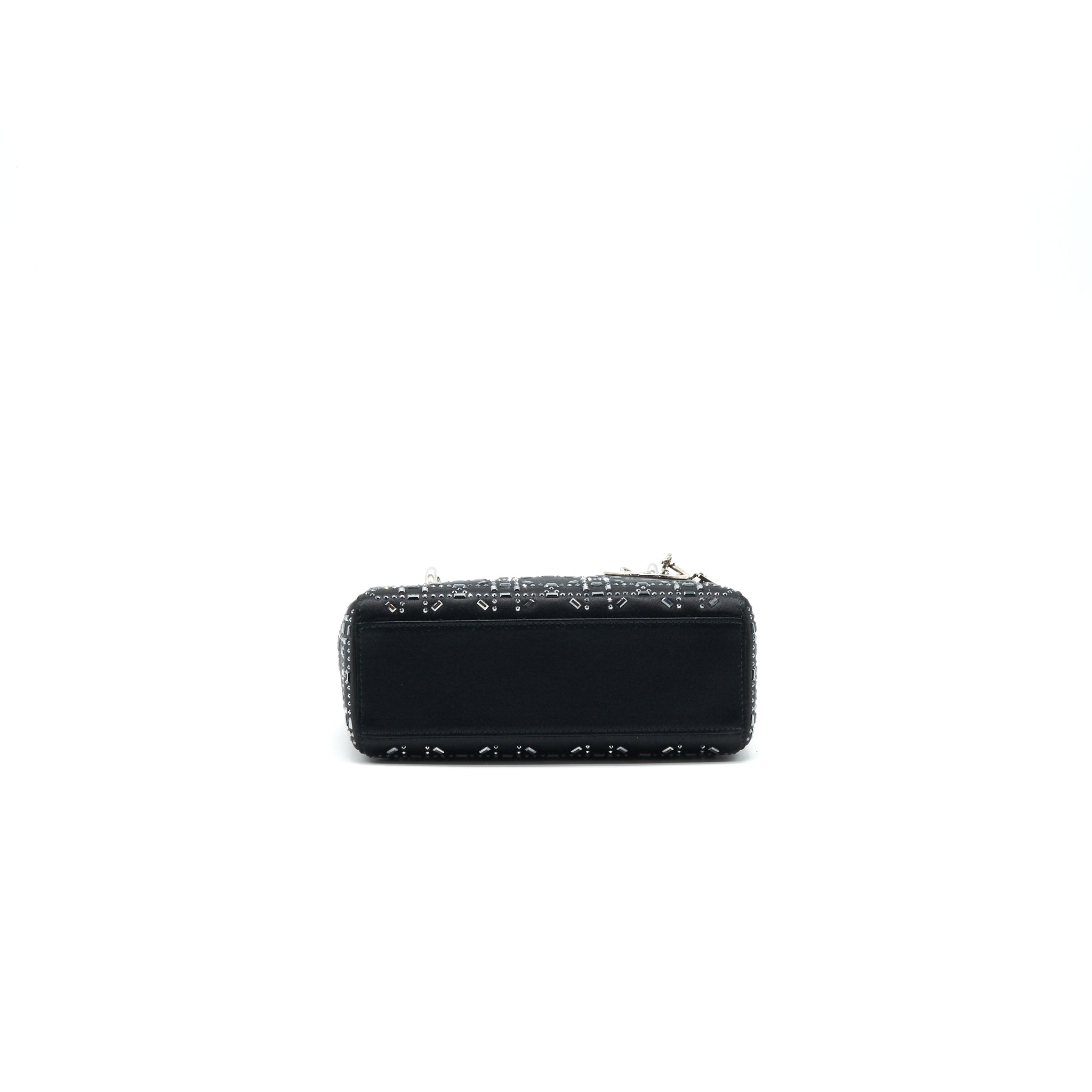 CHRISTIAN DIOR SATIN CRYSTAL CANNAGE MINI LADY DIOR BLACK