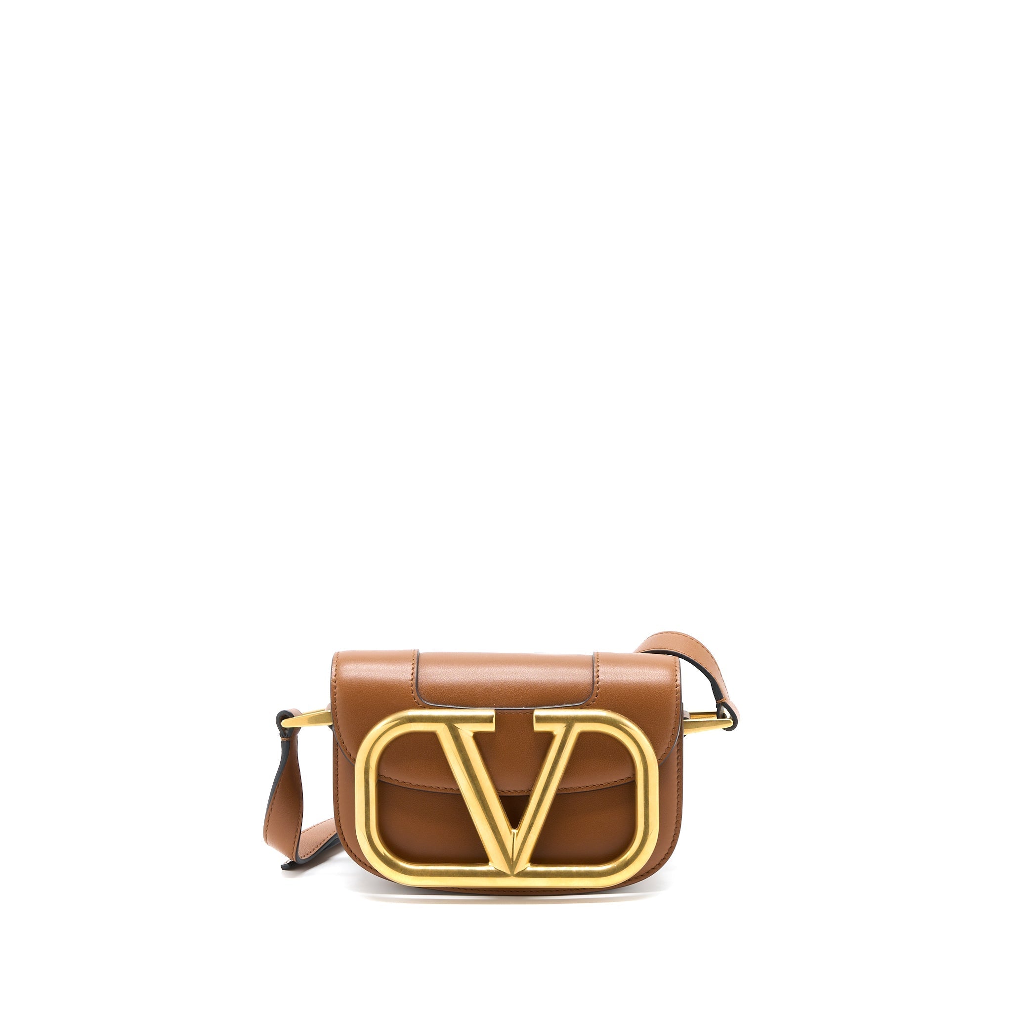 VALENTINO SMALL SUPERVEE CROSSBODY BAG CALFSKIN BROWN GHW