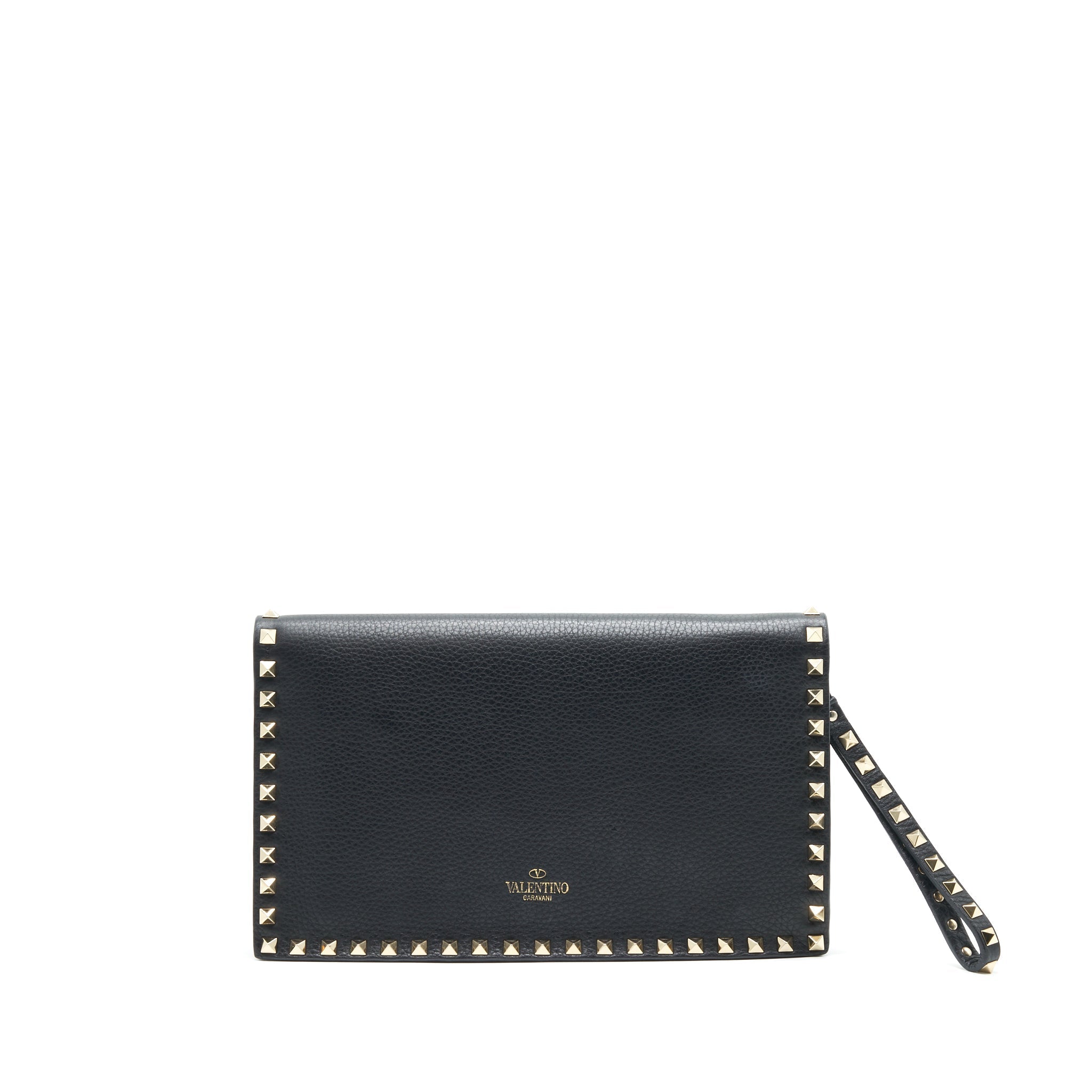 VALENTINO GARAVANI ROCKSTUD LEATHER CLUTCH BLACK