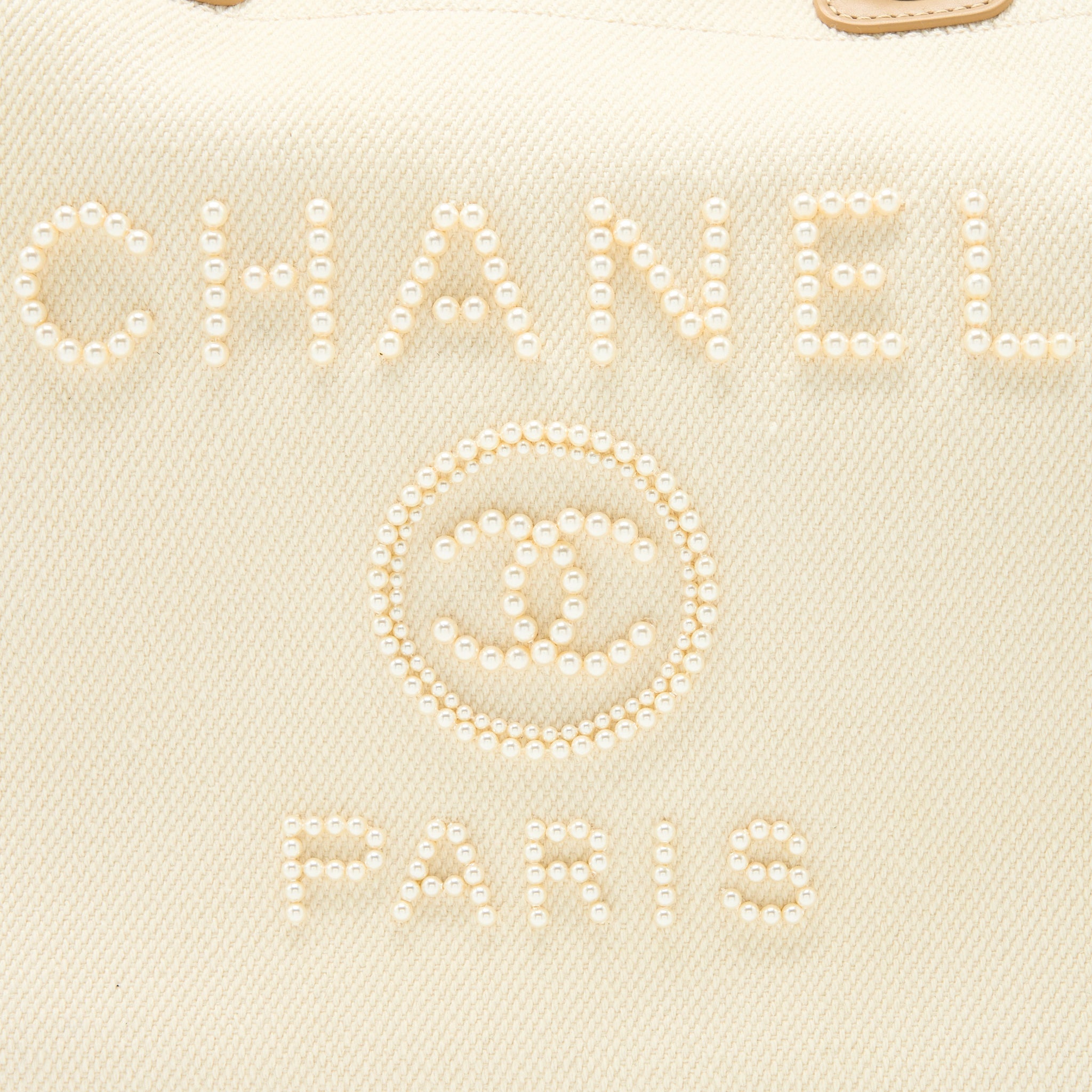 CHANEL DEAUVILLE TOTE BAG FABRIC/LEATHER CREAMY WHITE/BEIGE GHW