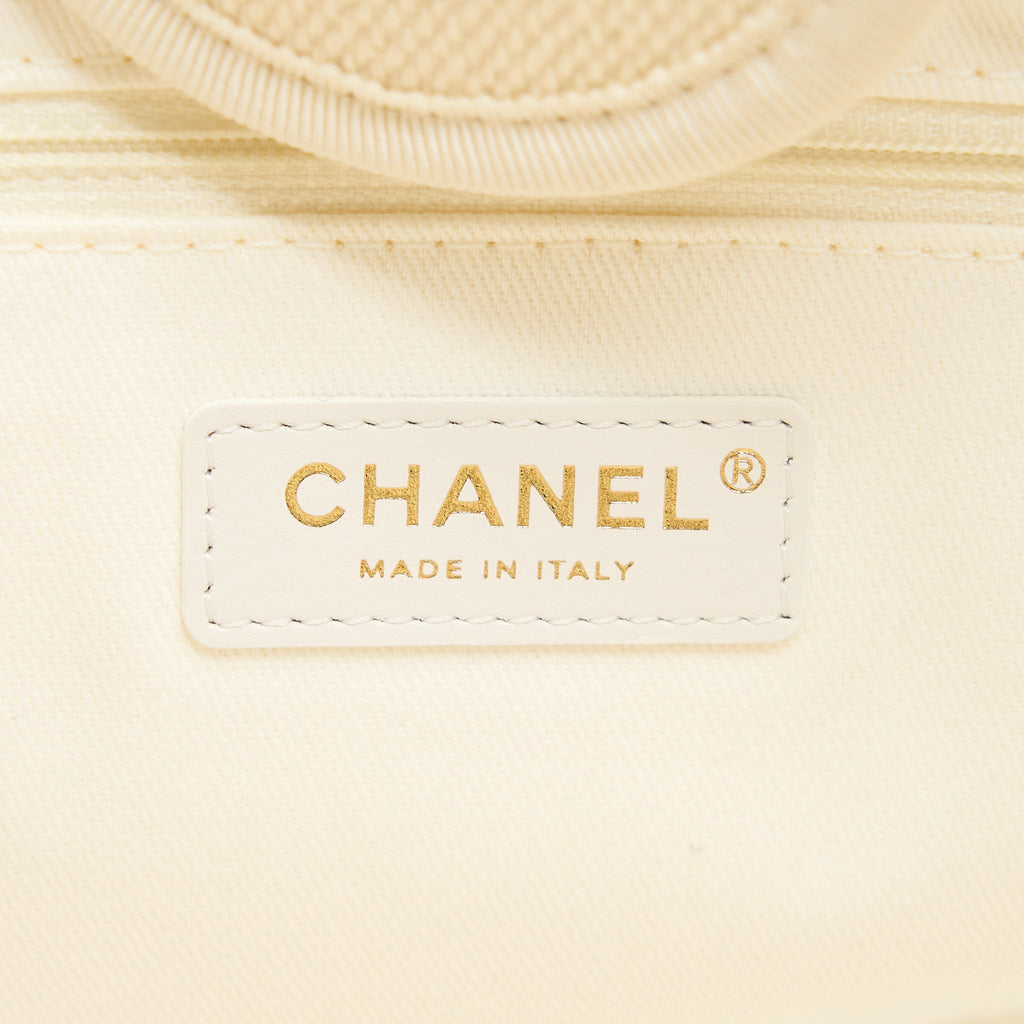CHANEL DEAUVILLE TOTE BAG FABRIC/LEATHER CREAMY WHITE/BEIGE GHW