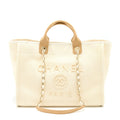 CHANEL DEAUVILLE TOTE BAG FABRIC/LEATHER CREAMY WHITE/BEIGE GHW