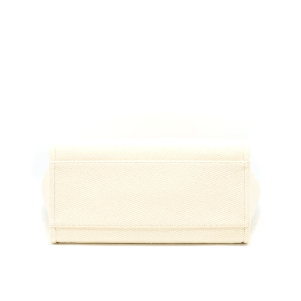 CHANEL DEAUVILLE TOTE BAG FABRIC/LEATHER CREAMY WHITE/BEIGE GHW