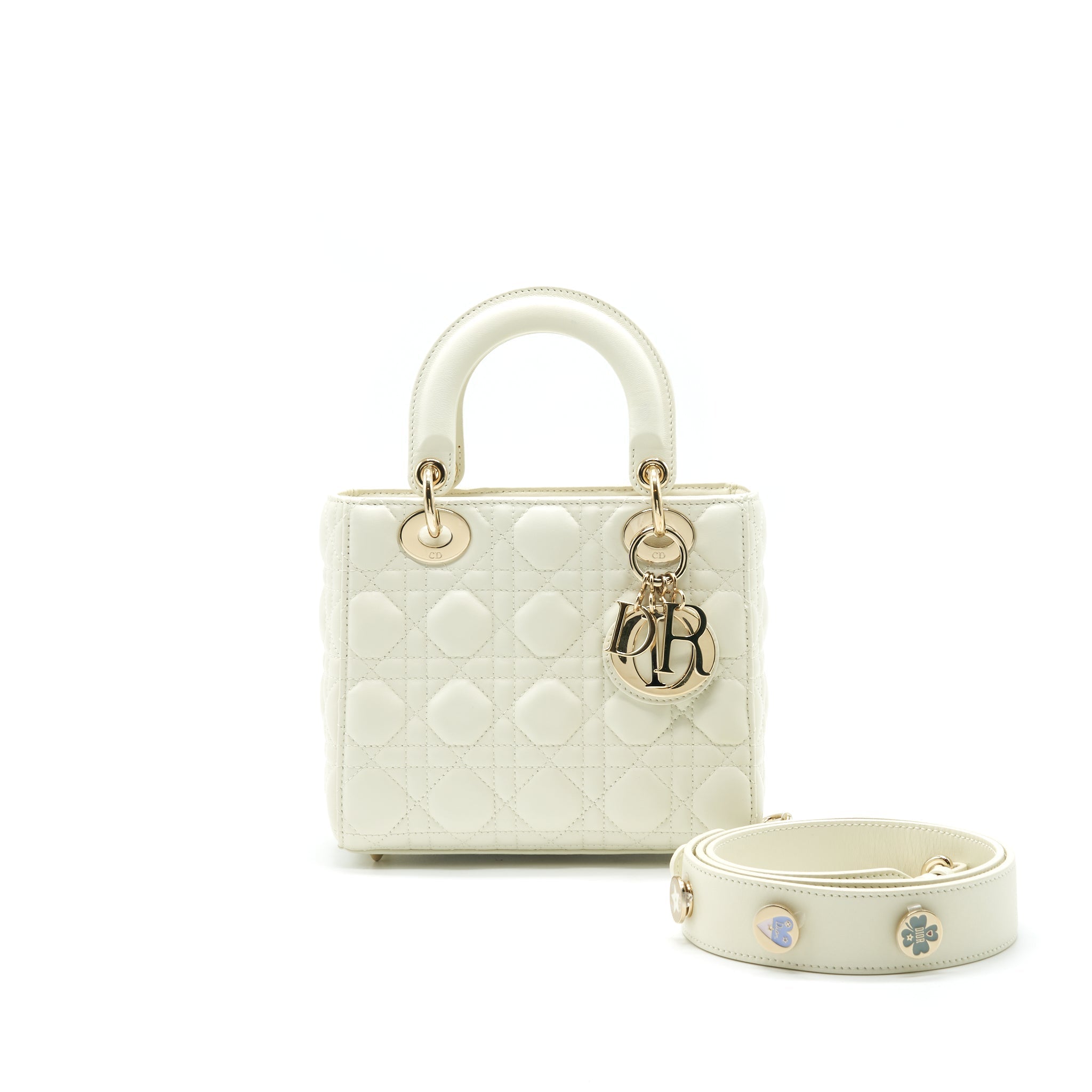 CHRISTIAN DIOR SMALL LADY DIOR CREAM WITH LGHW
