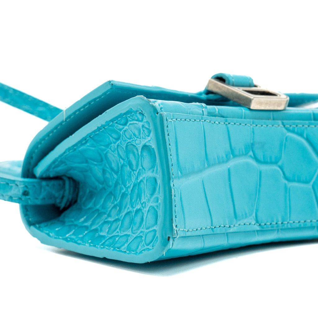 BALENCIAGA MINI HOURGLASS EMBOSSED CALFSKIN BLUE SHW