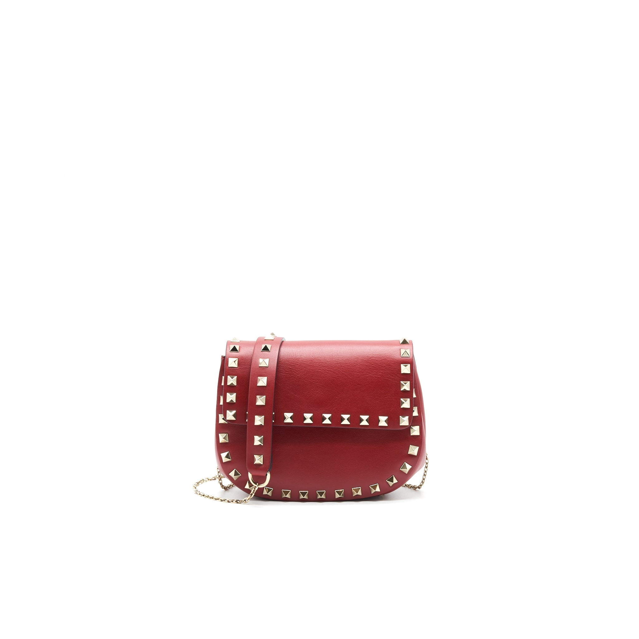 VALENTINO ROCKSTUD SMALL SADDLE BAG IN RED