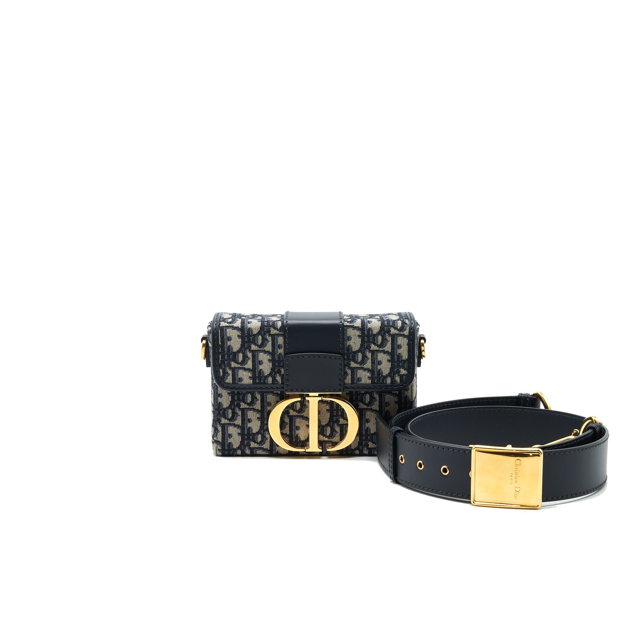 CHRISTIAN DIOR 30 MONTAIGNE BOX BAG OBLIQUE CANVAS BLUE