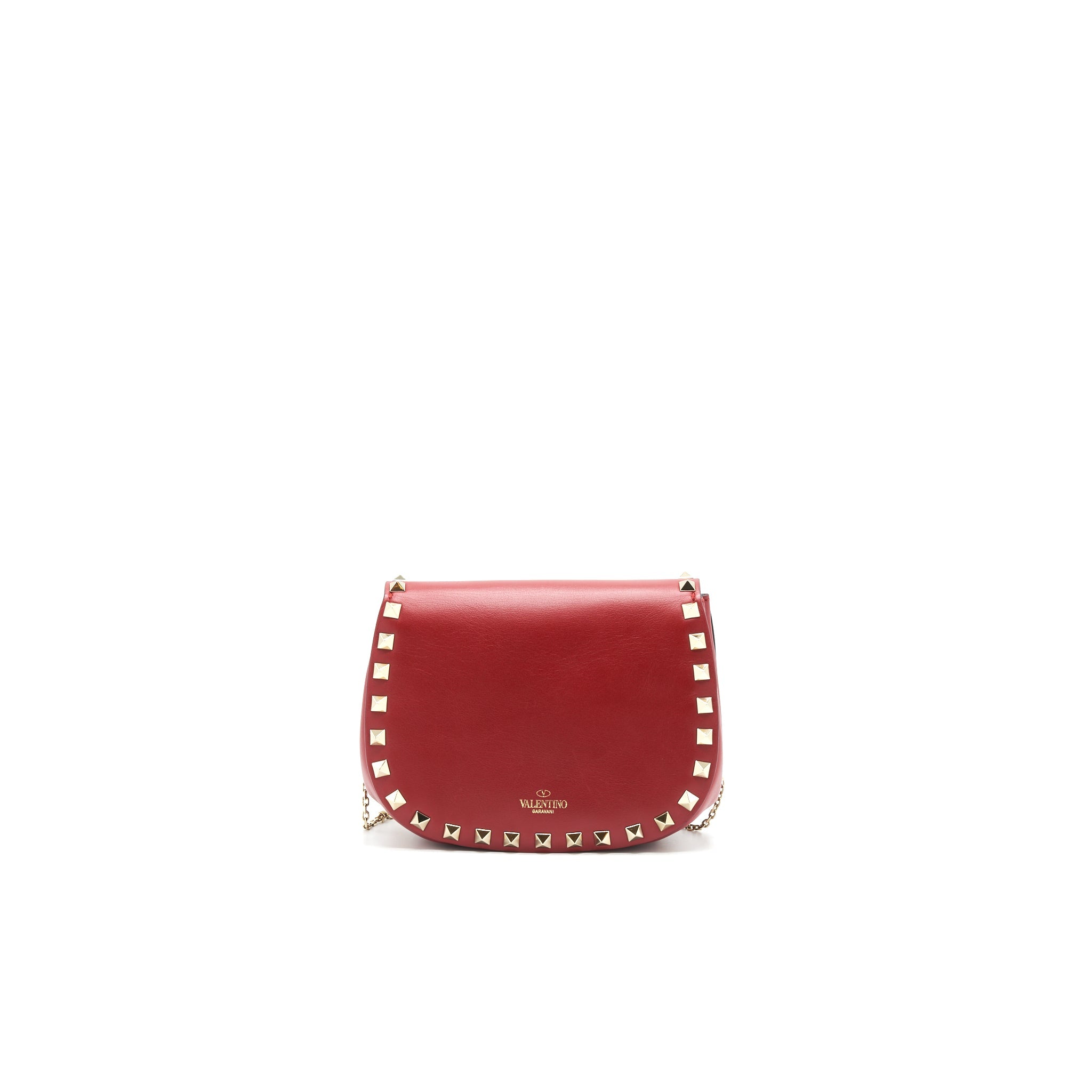 VALENTINO ROCKSTUD SMALL SADDLE BAG IN RED