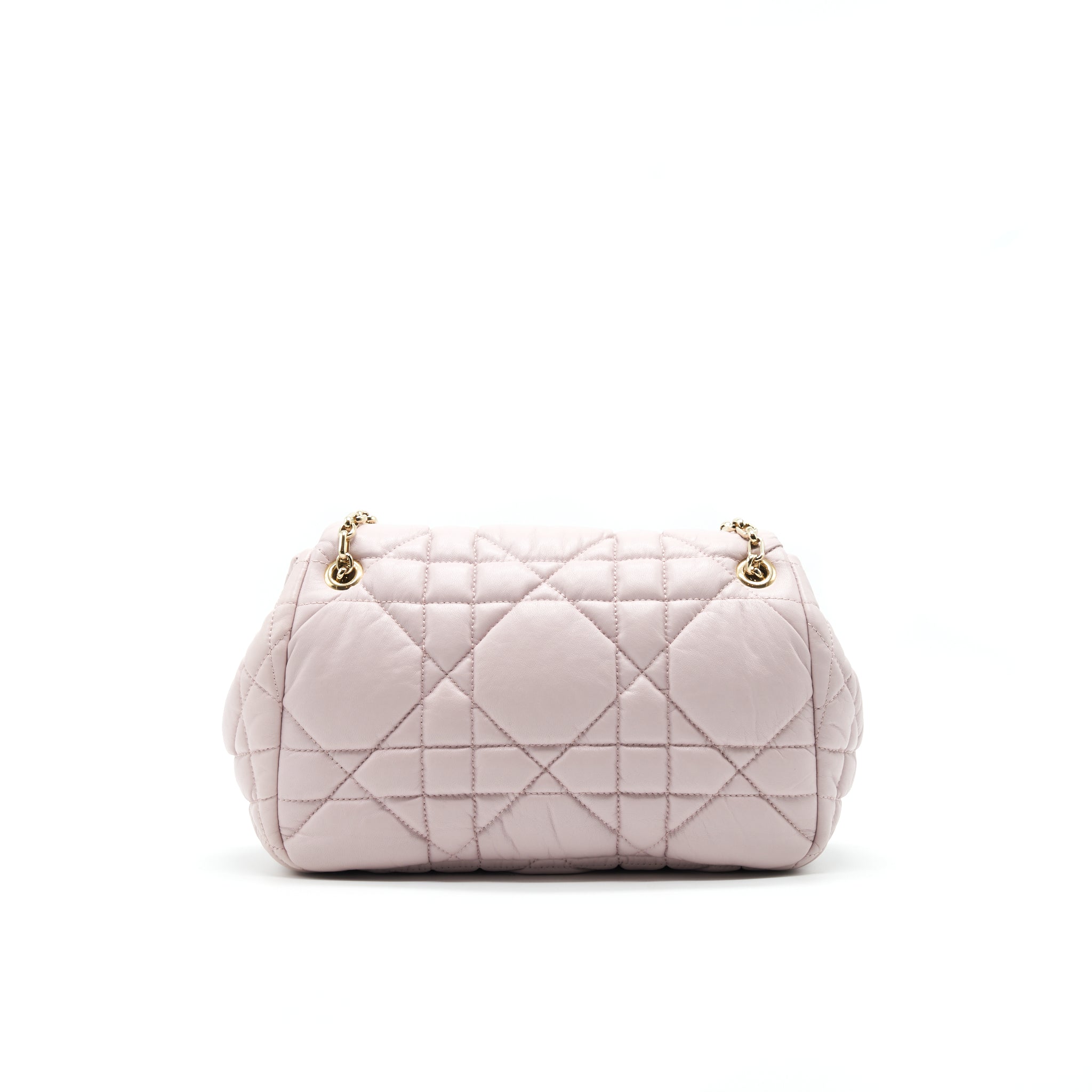 CHRISTIAN DIOR CANNAGE LEATHER FLAP BAG IN LIGHT PINK GHW