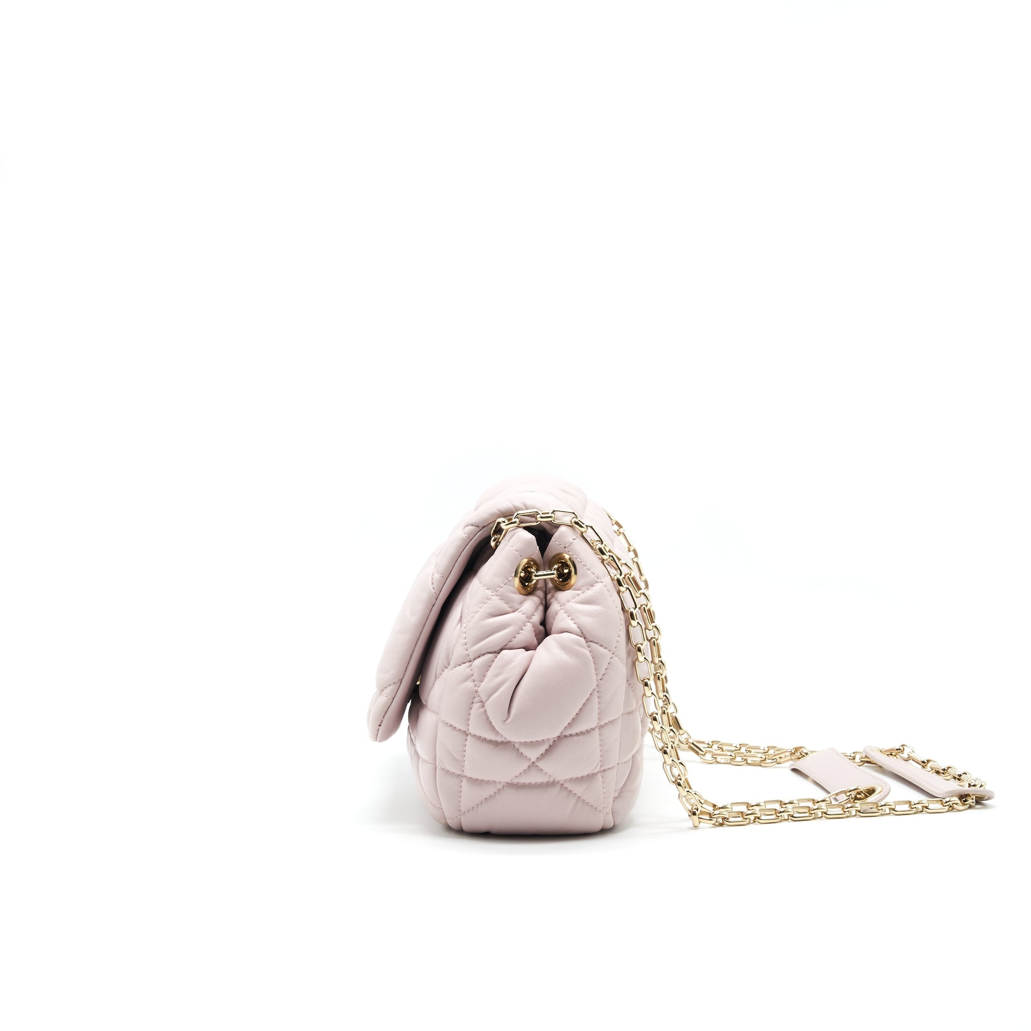 CHRISTIAN DIOR CANNAGE LEATHER FLAP BAG IN LIGHT PINK GHW