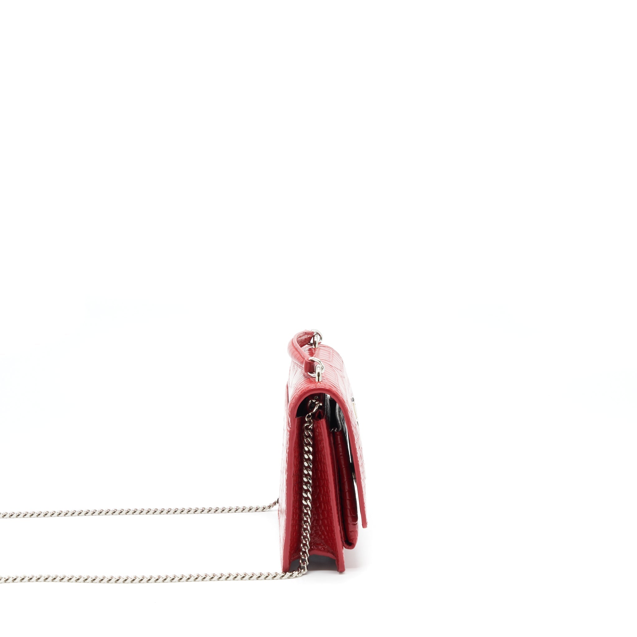 SAINT LAURENT/ YSL MINI SUNSET CROCODILE EMBOSSED RED SHW