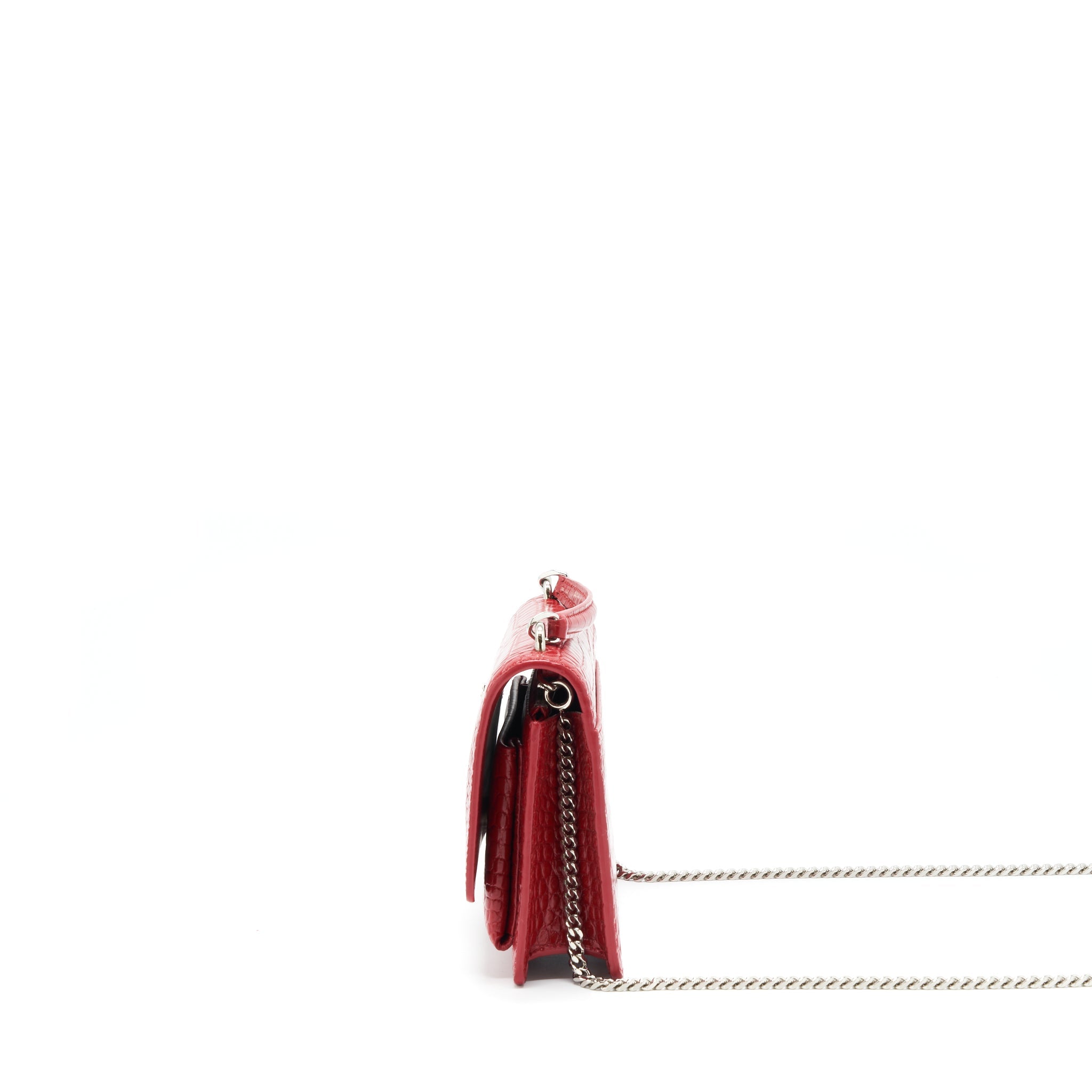 SAINT LAURENT/ YSL MINI SUNSET CROCODILE EMBOSSED RED SHW