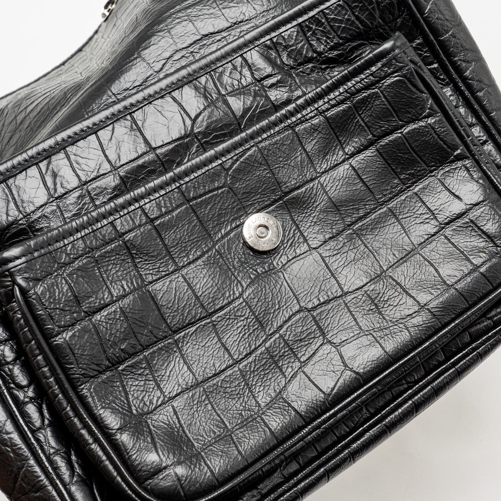 SAINT LAURENT/YSL MEDIUM NIKI BAG CROCODILE-EMBOSSED BLACK CALFSKIN BLACK HARDWARE