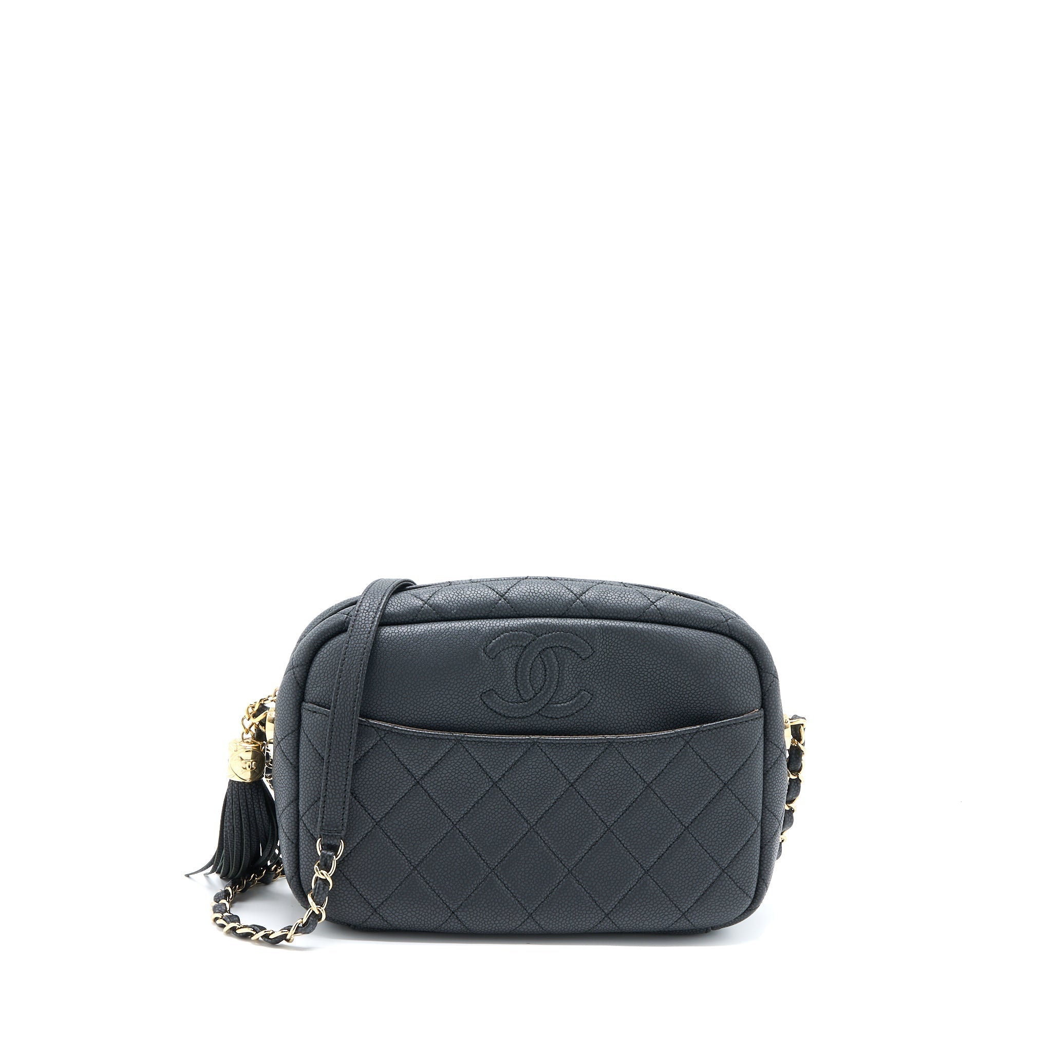 CHANEL LARGE CAMERA BAG GRAINED CALFSKIN DARK GREY LGHW