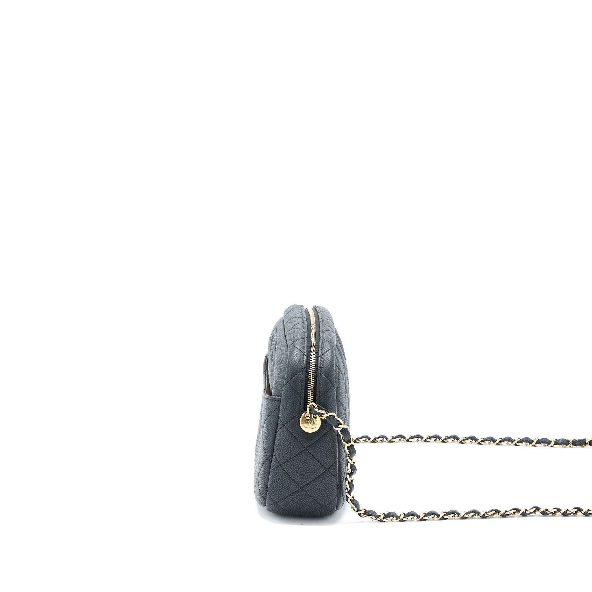 CHANEL LARGE CAMERA BAG GRAINED CALFSKIN DARK GREY LGHW