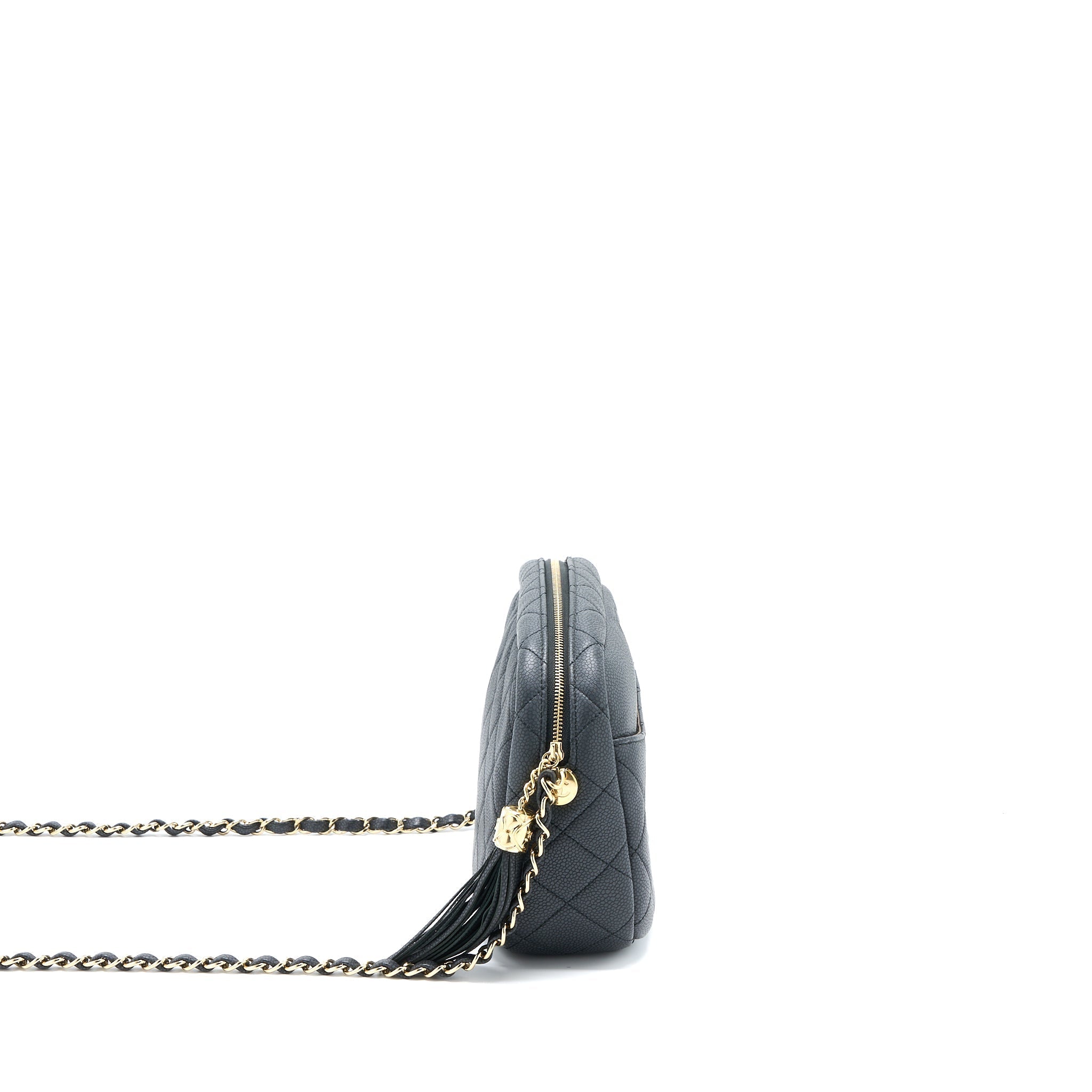 CHANEL LARGE CAMERA BAG GRAINED CALFSKIN DARK GREY LGHW