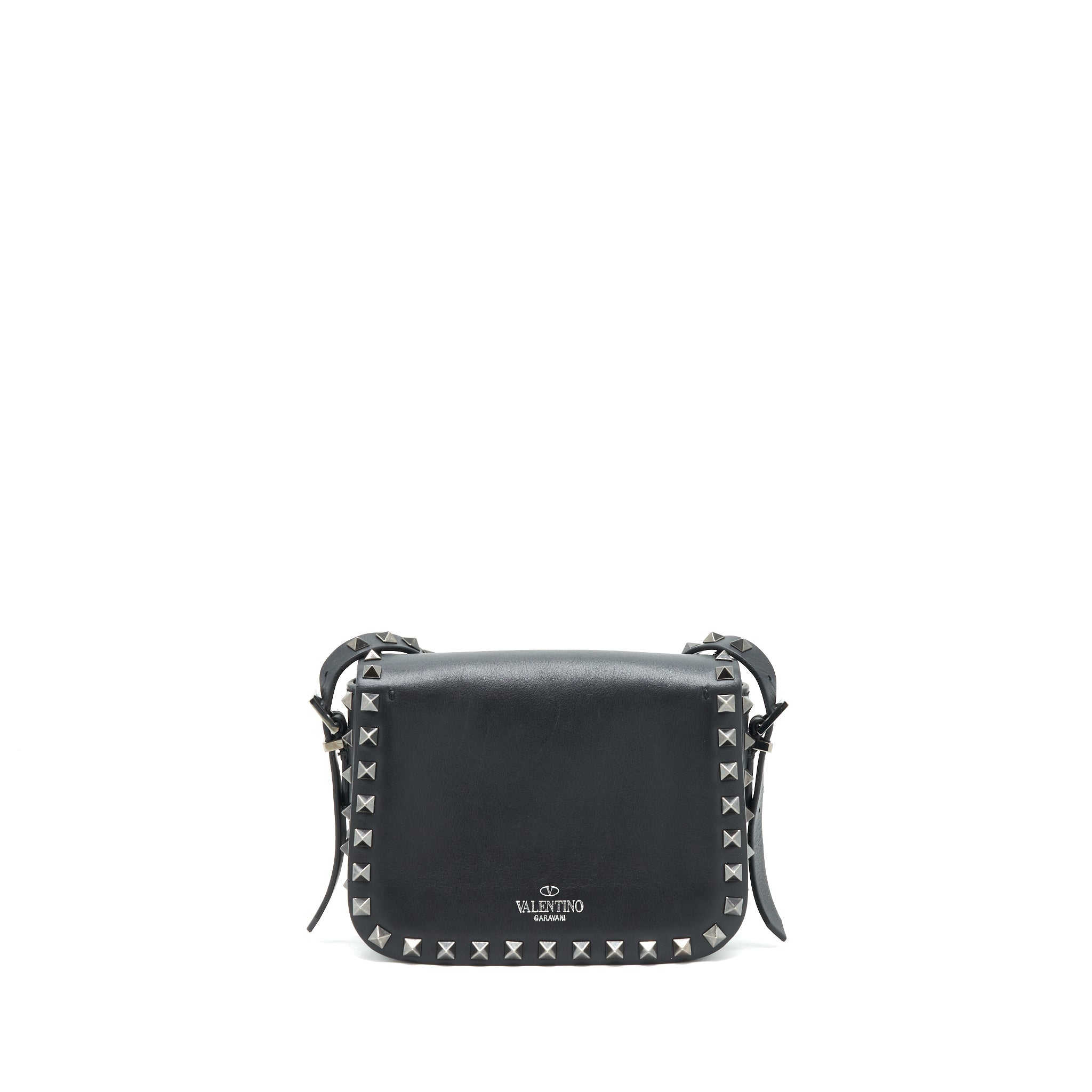 VALENTINO GARAVANI SMALL ROCKSTUD GRAINY CALFSKIN CROSSBODY BAG BLACK SHW